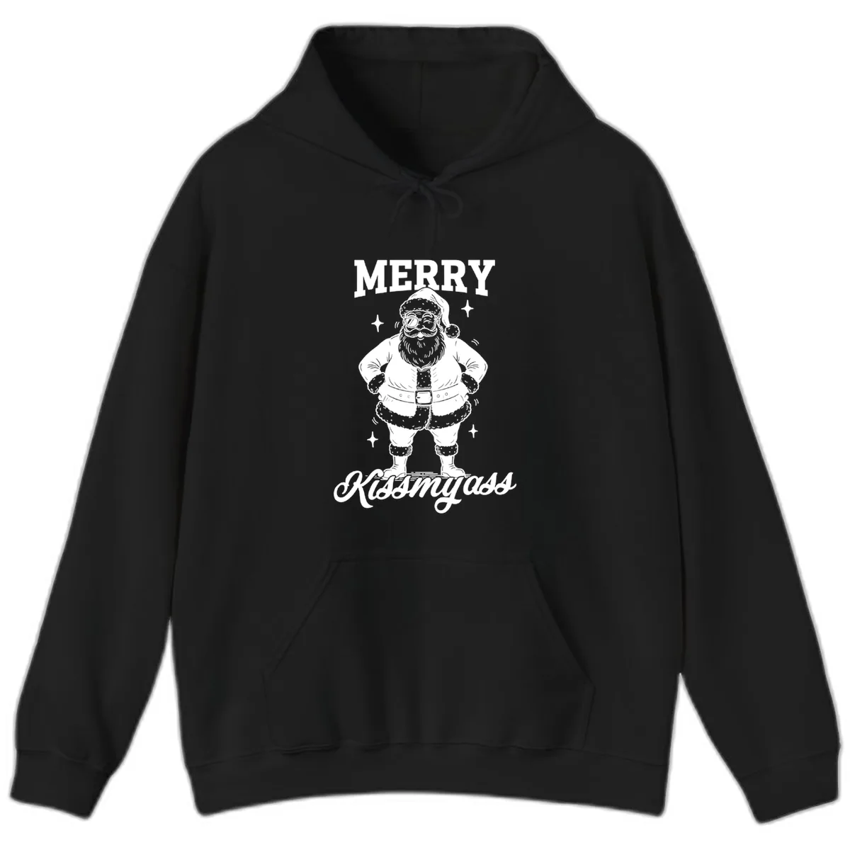 Merry Kiss My Ass Santa Illustration Hoodie in Black