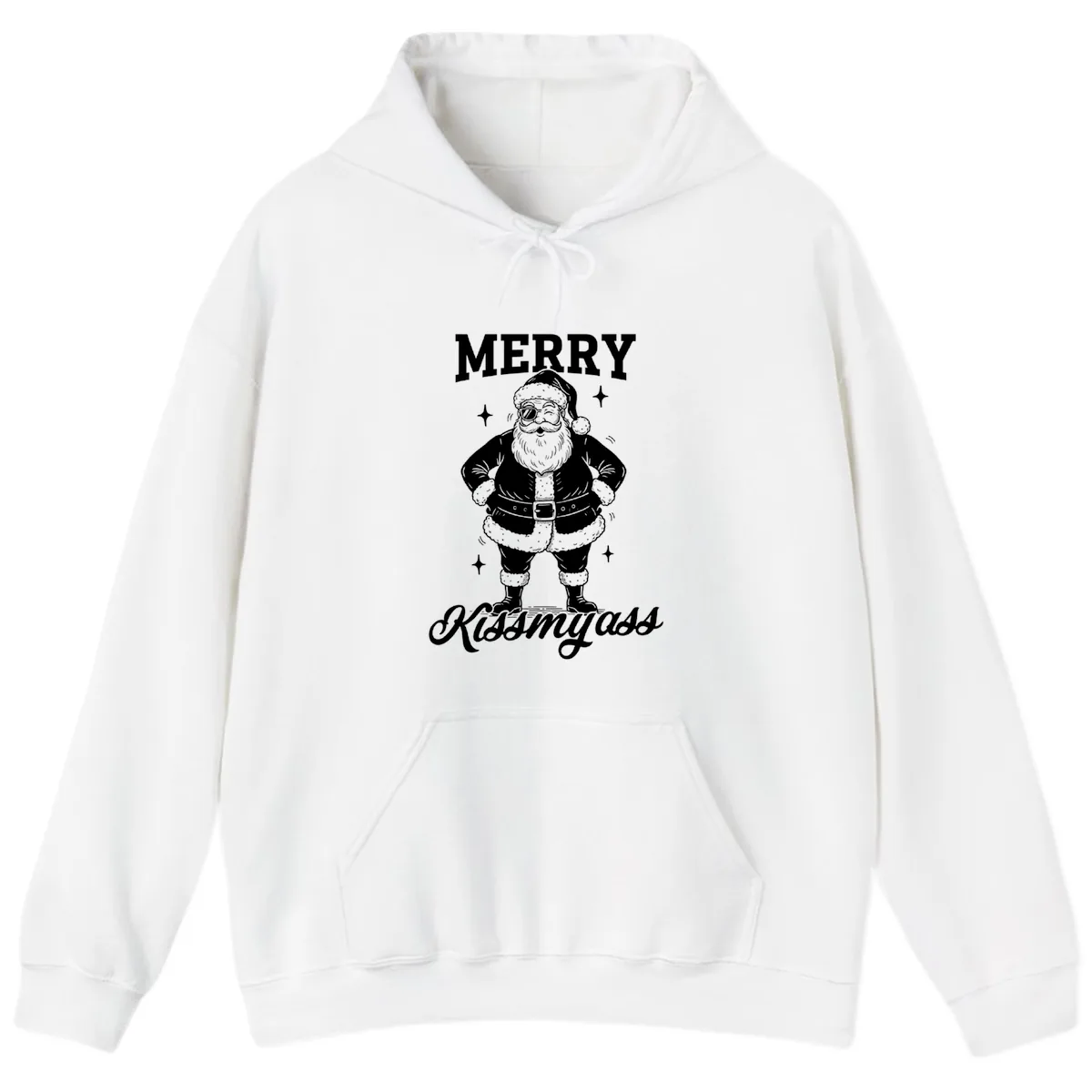 Merry Kiss My Ass Santa Illustration Hoodie in White