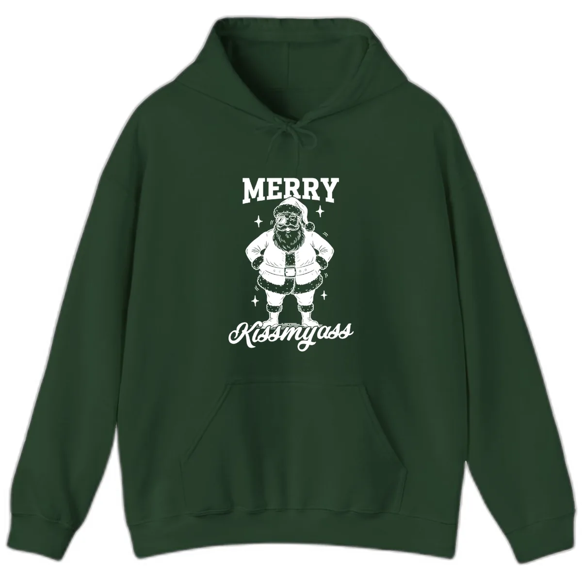 Merry Kiss My Ass Santa Illustration Hoodie in Forest Green