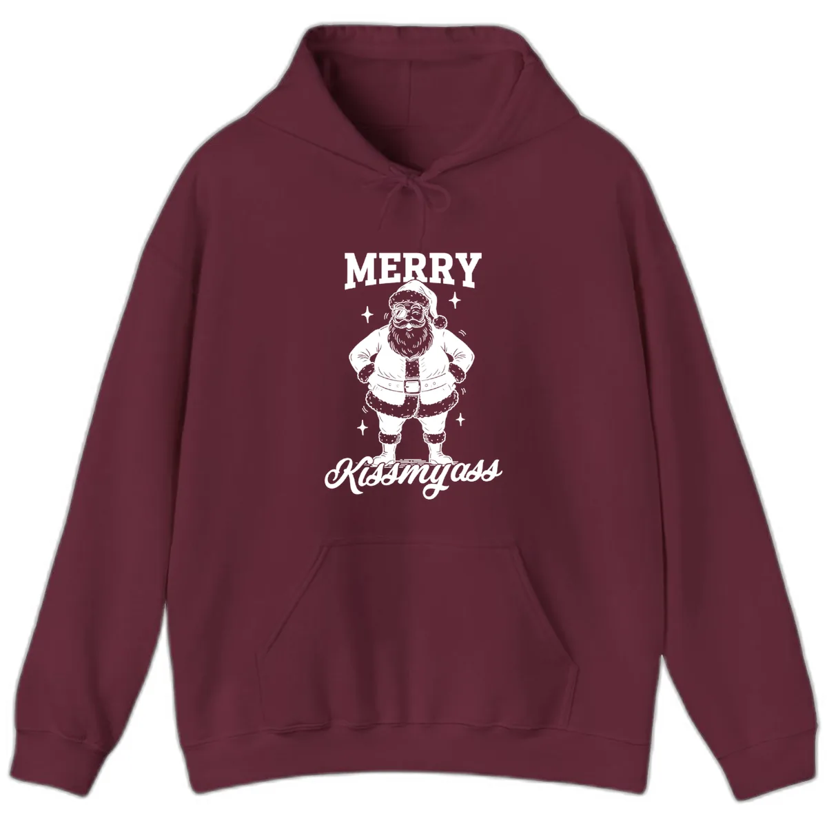 Merry Kiss My Ass Santa Illustration Hoodie in Maroon