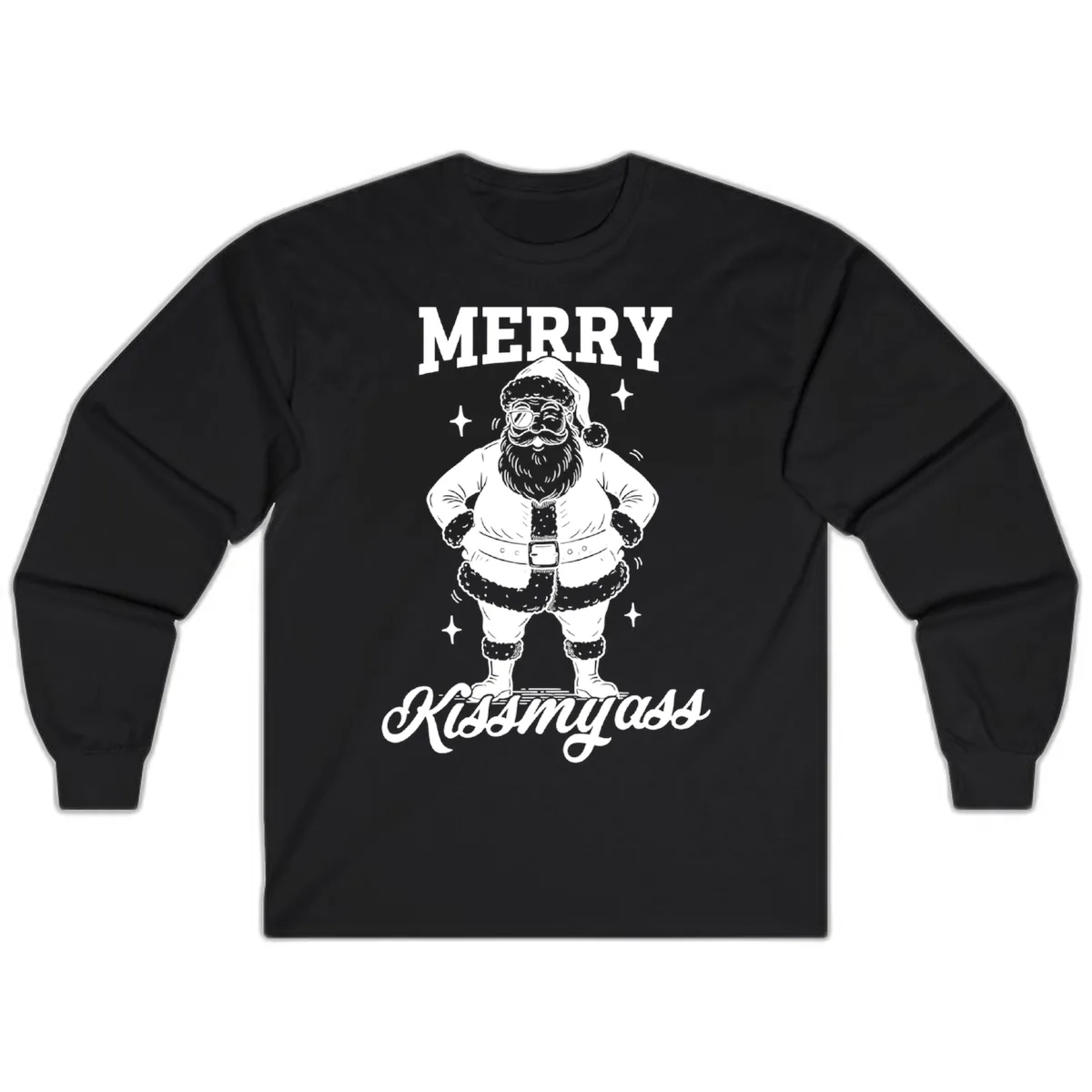 Merry Kiss My Ass Santa Illustration Long Sleeve in Black