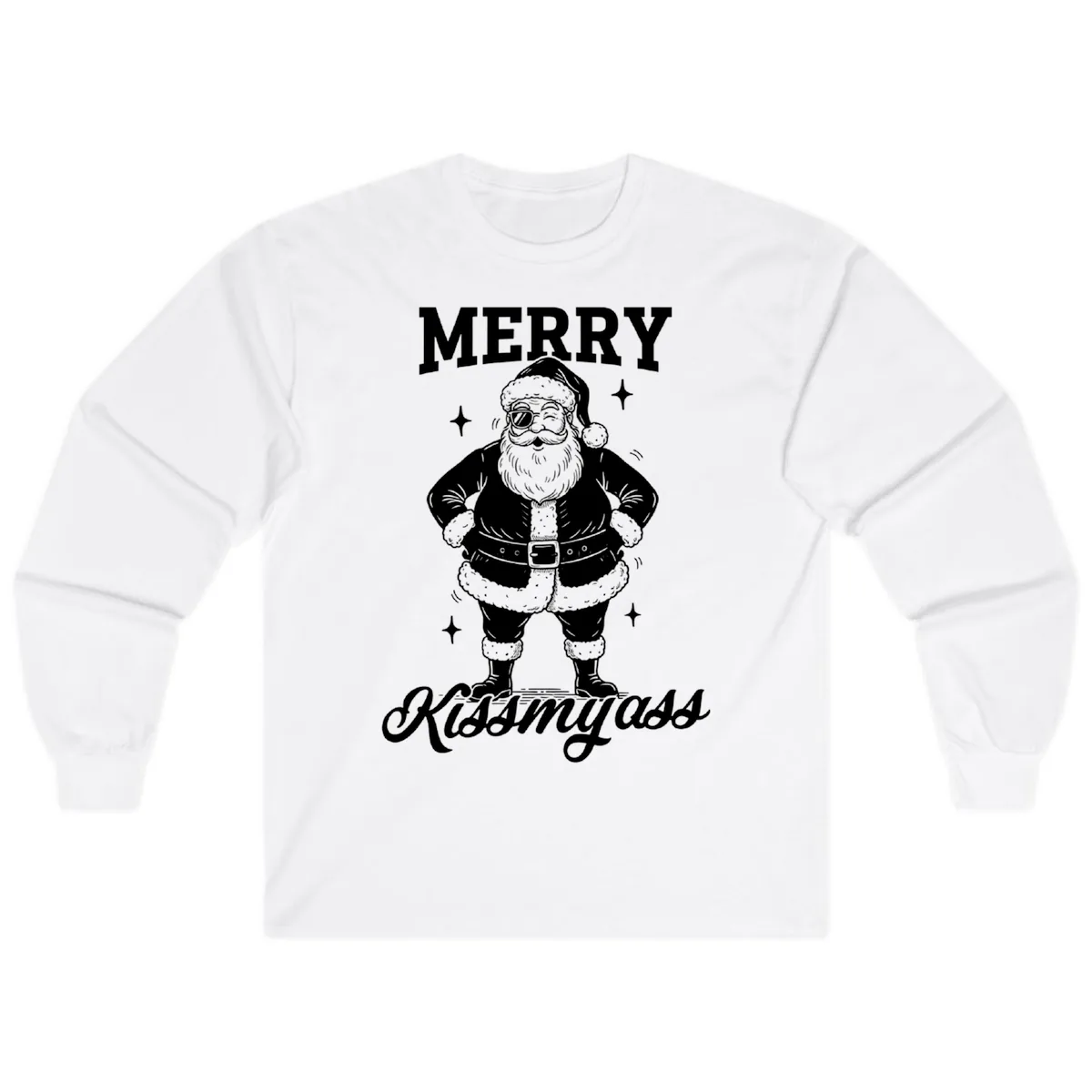 Merry Kiss My Ass Santa Illustration Long Sleeve in White