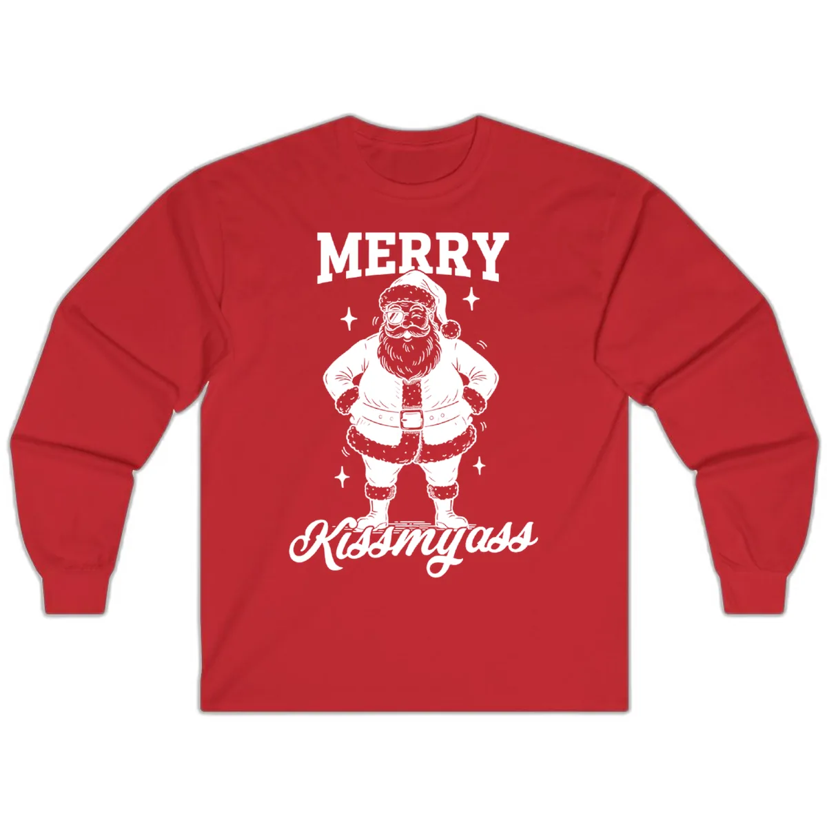 Merry Kiss My Ass Santa Illustration Long Sleeve in Red