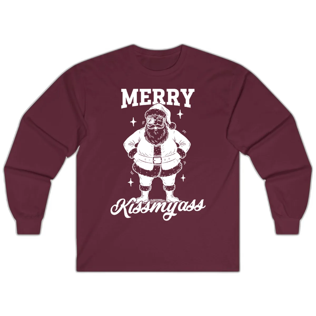 Merry Kiss My Ass Santa Illustration Long Sleeve in Maroon