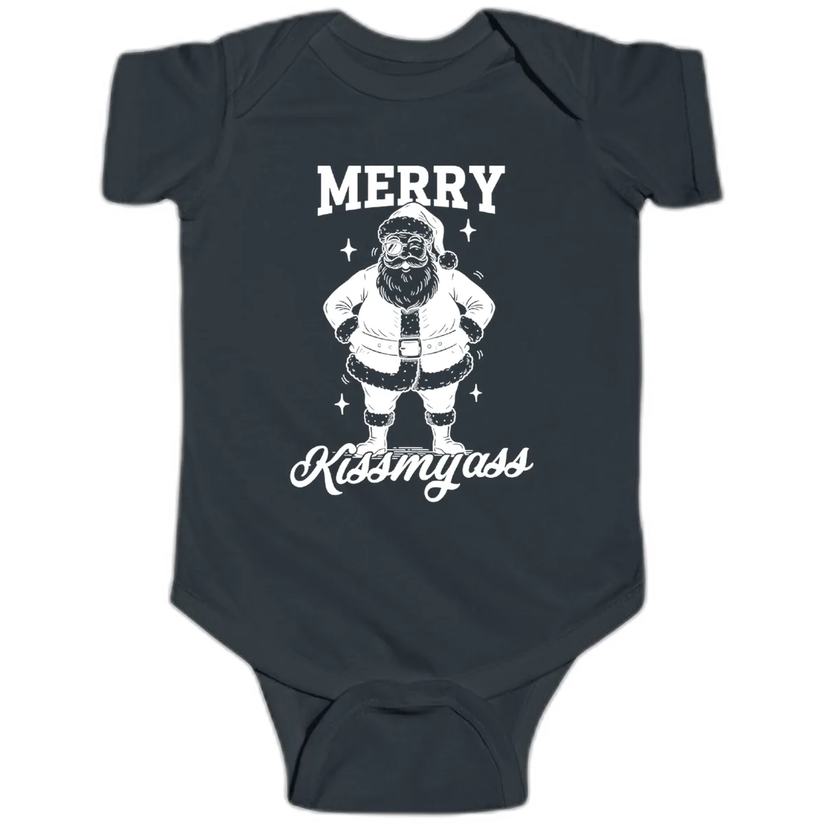 Merry Kiss My Ass Santa Illustration Baby Onesie in Black