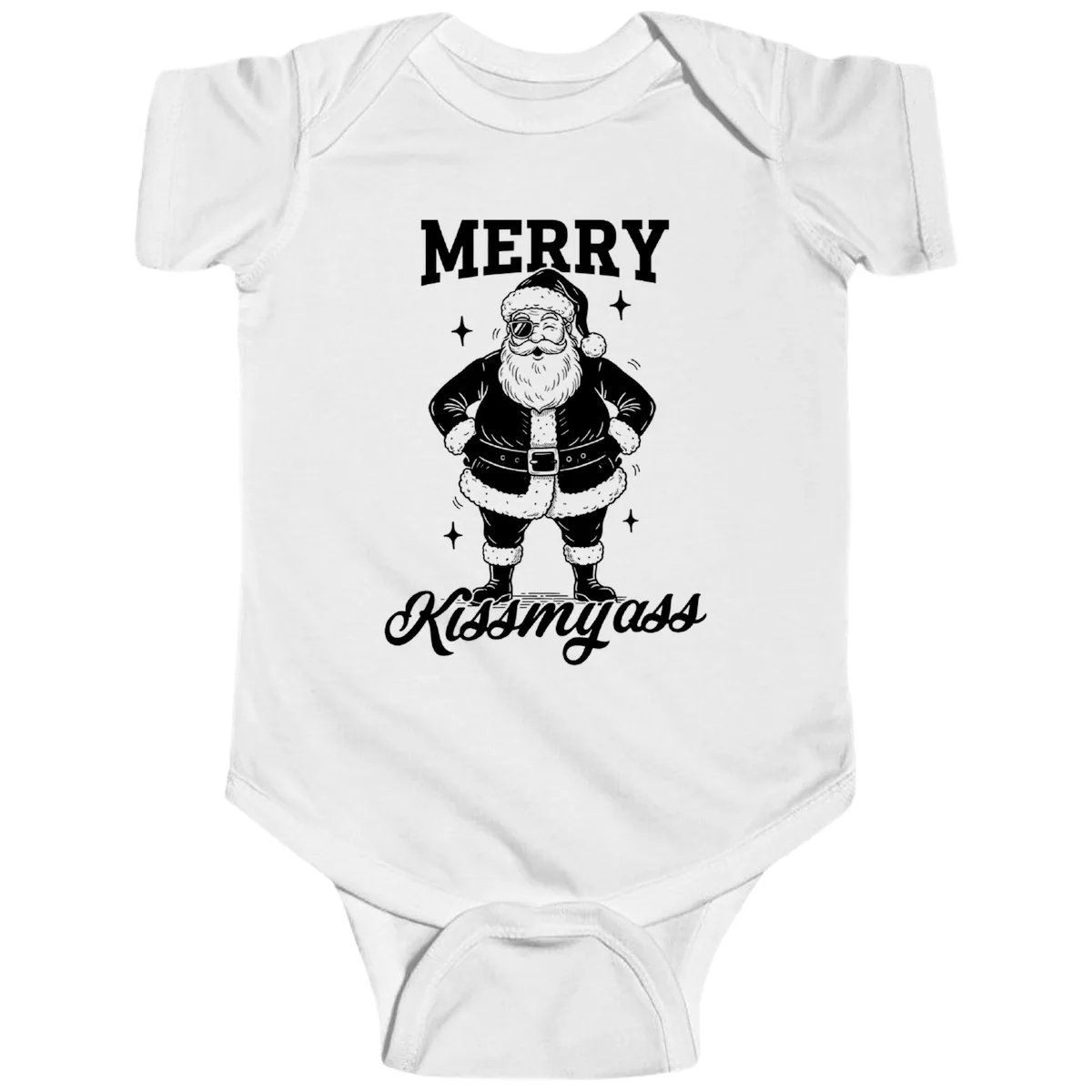 Merry Kiss My Ass Santa Illustration Baby Onesie in White