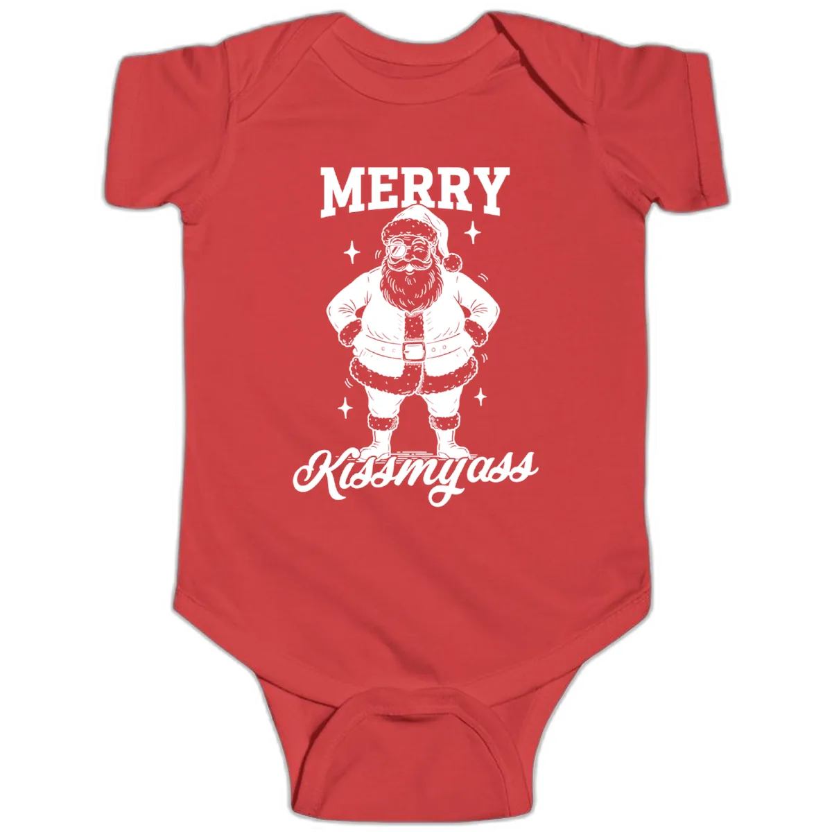 Merry Kiss My Ass Santa Illustration Baby Onesie in Red