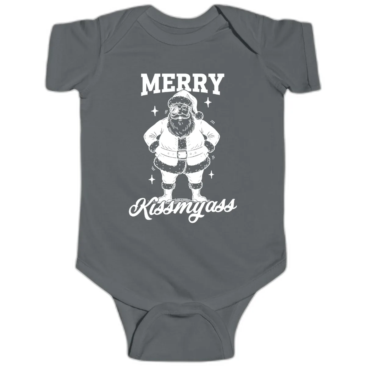Merry Kiss My Ass Santa Illustration Baby Onesie in Charcoal