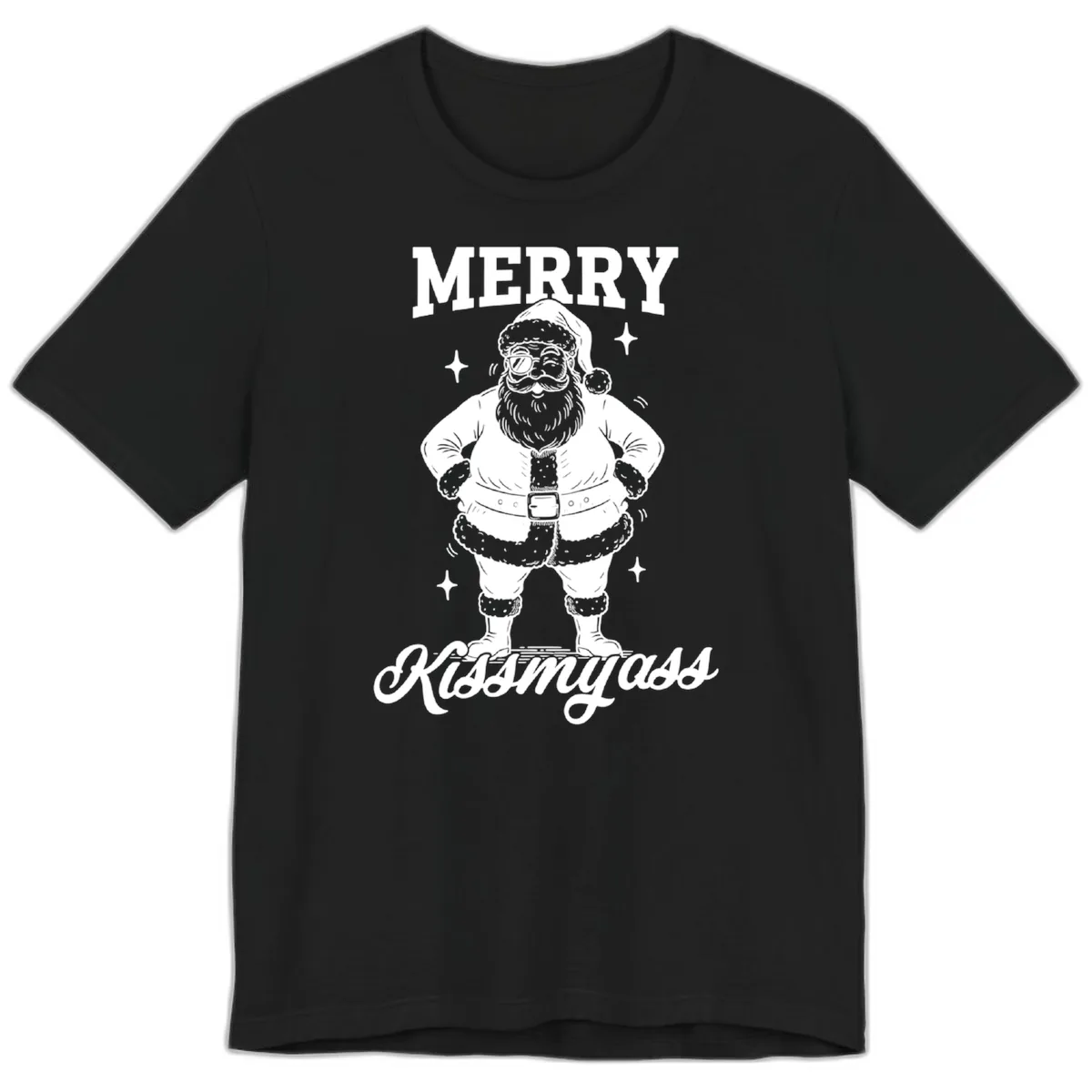 Merry Kiss My Ass Santa Illustration Premium T-Shirt in Black