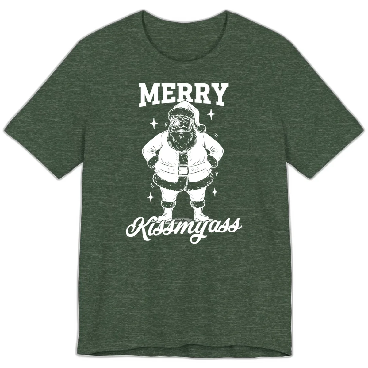 Merry Kiss My Ass Santa Illustration Premium T-Shirt in Heather Forest