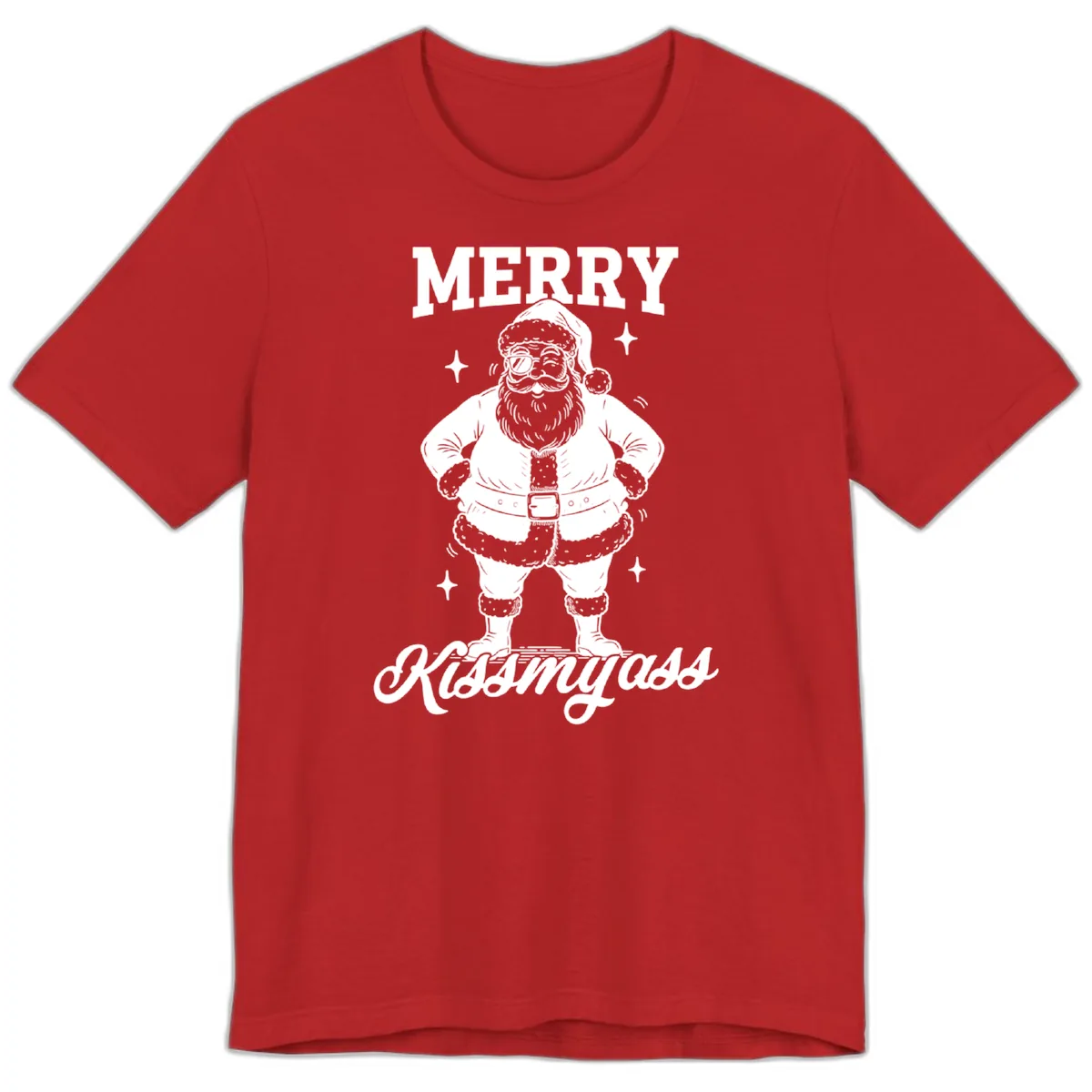 Merry Kiss My Ass Santa Illustration Premium T-Shirt in Red