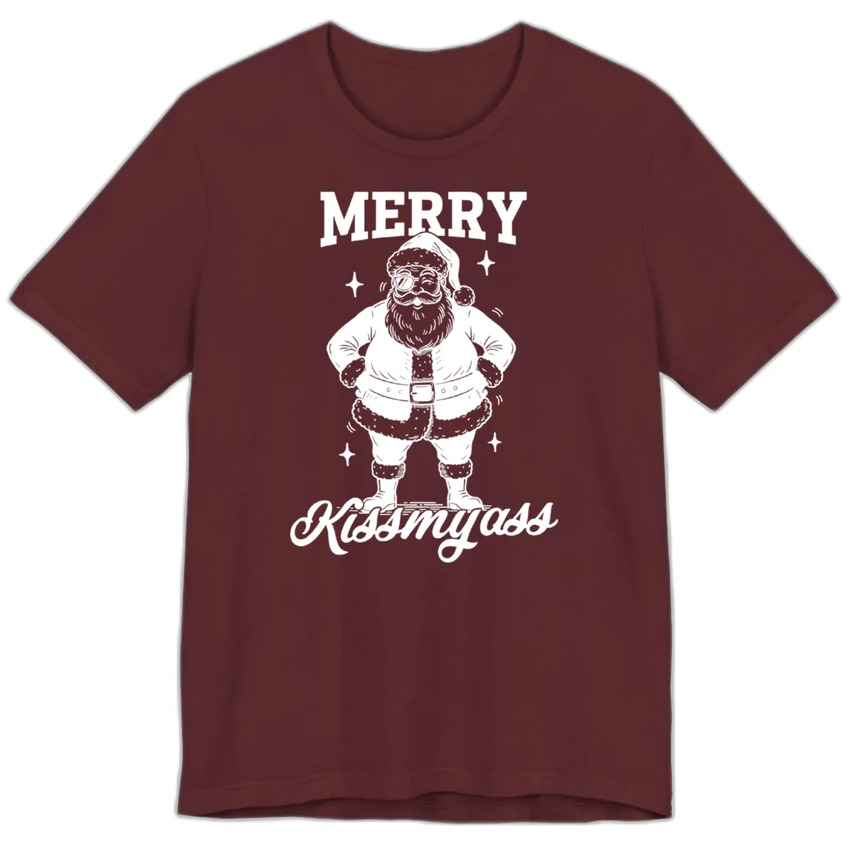 Merry Kiss My Ass Santa Illustration Premium T-Shirt in Maroon