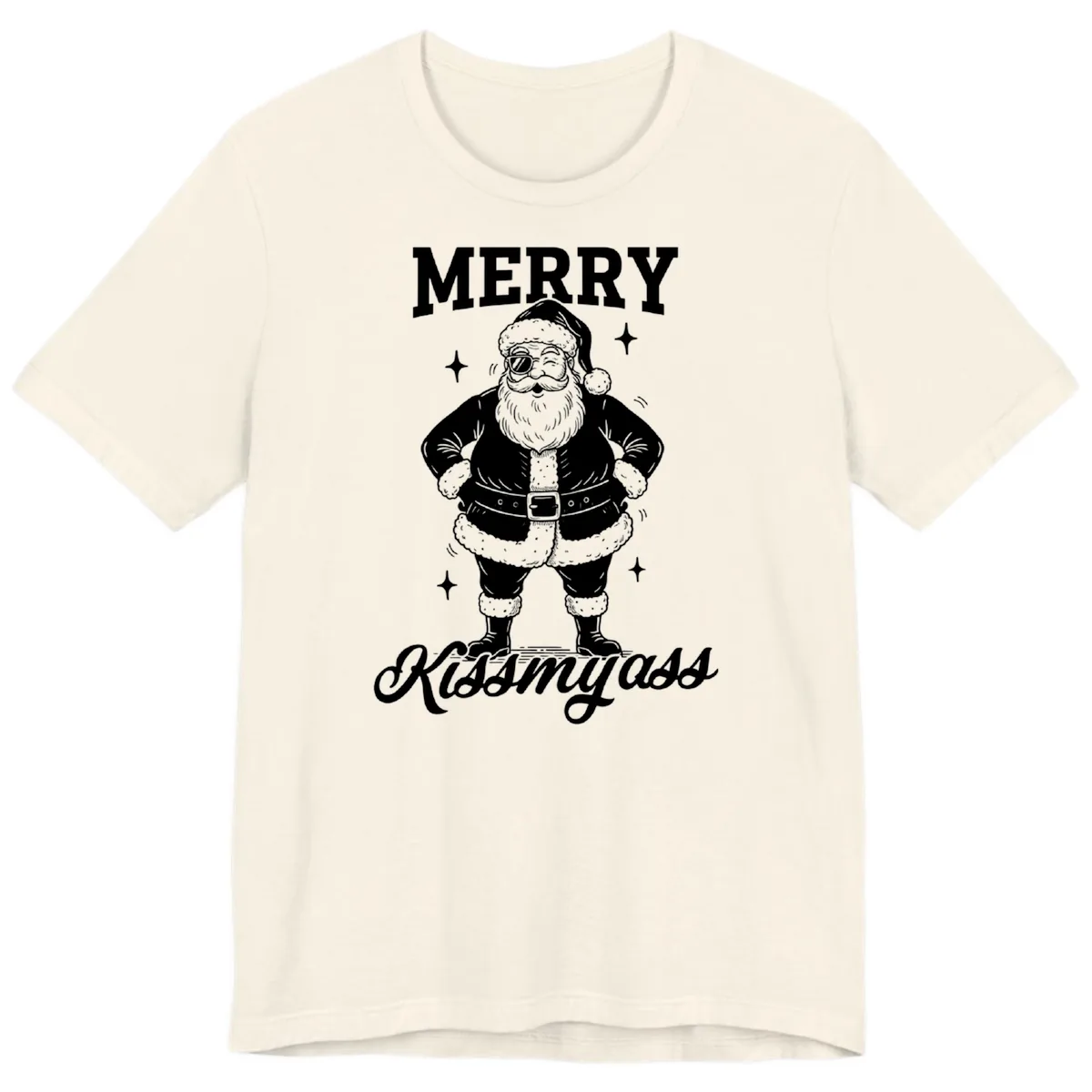 Merry Kiss My Ass Santa Illustration Premium T-Shirt in Natural