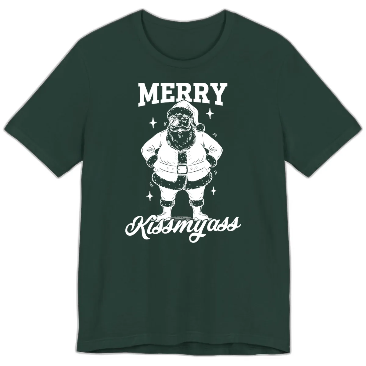 Merry Kiss My Ass Santa Illustration Premium T-Shirt in Forest