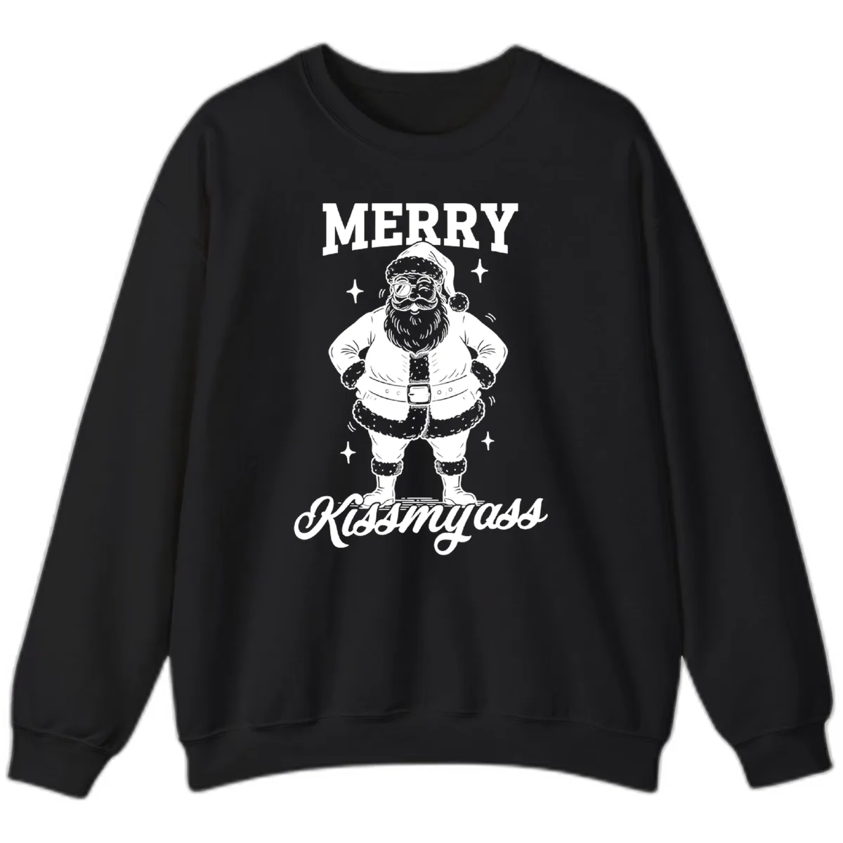 Merry Kiss My Ass Santa Illustration Sweatshirt in Black