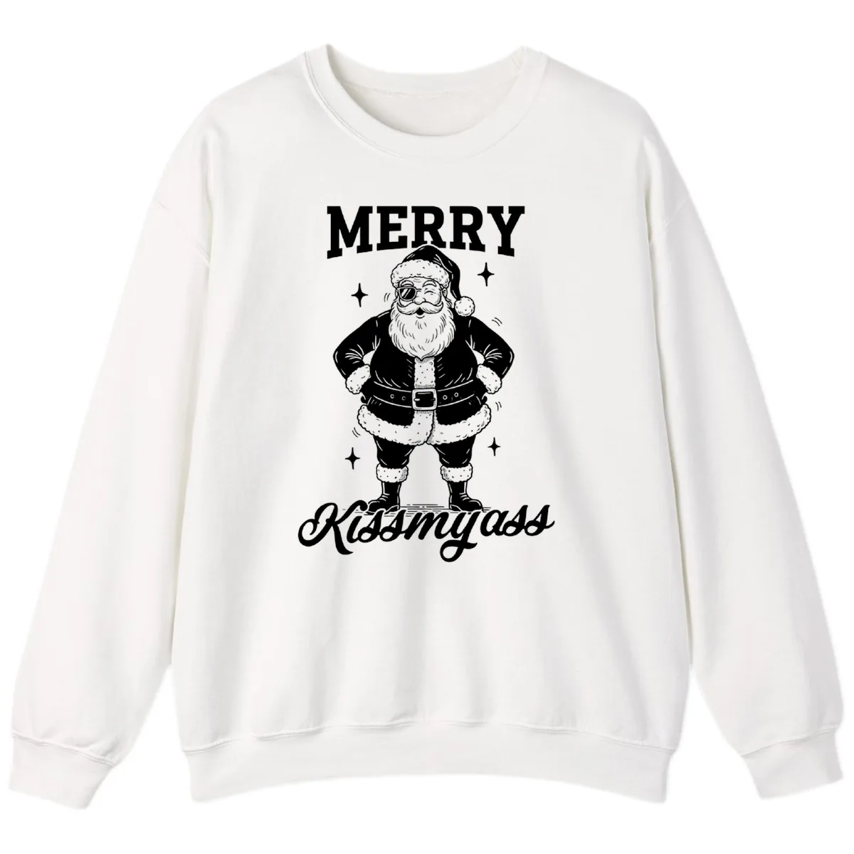 Merry Kiss My Ass Santa Illustration Sweatshirt in White