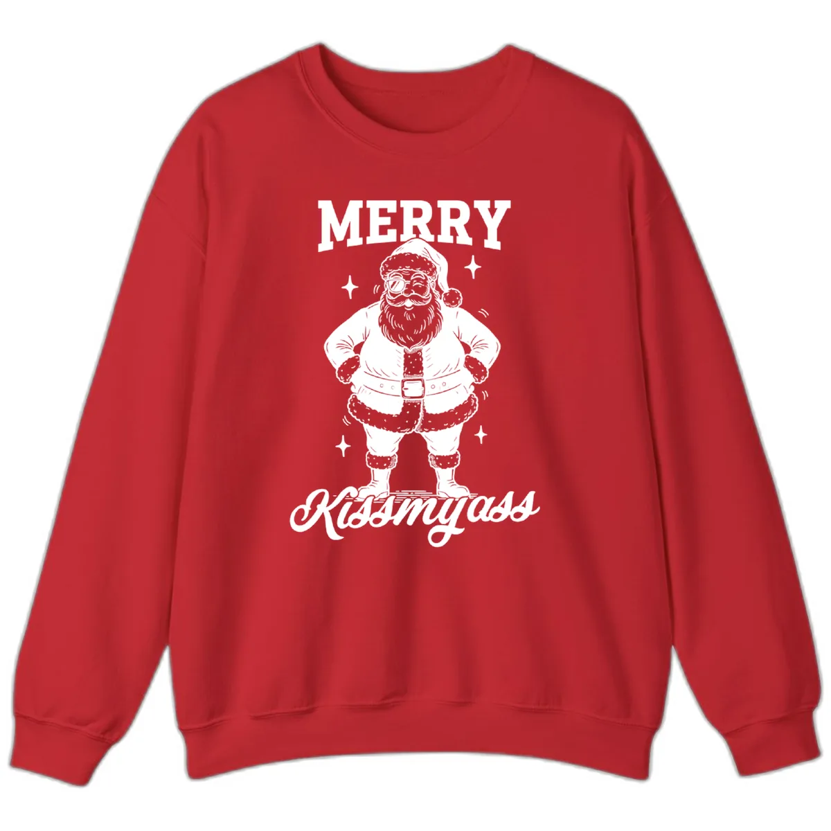 Merry Kiss My Ass Santa Illustration Sweatshirt in Red