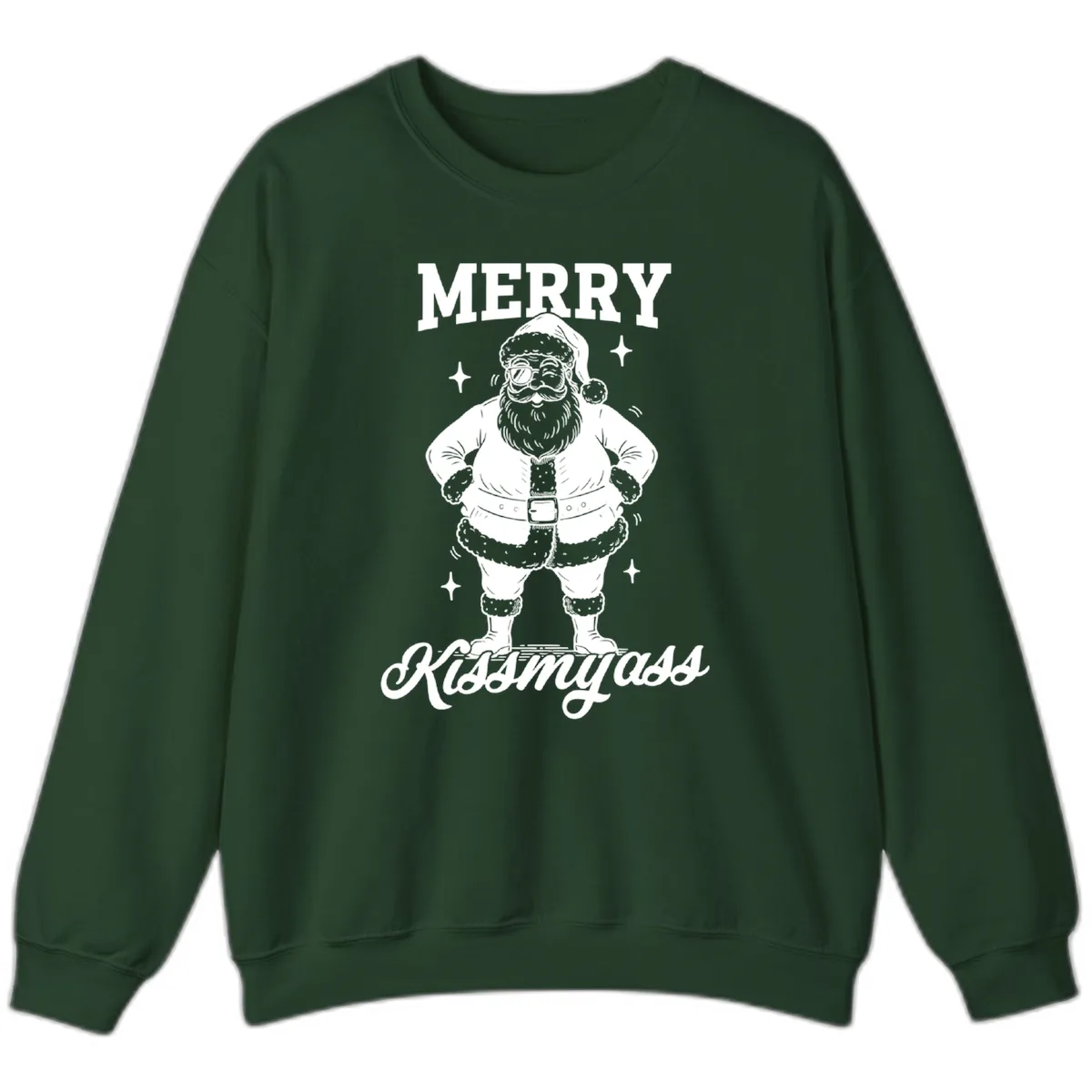 Merry Kiss My Ass Santa Illustration Sweatshirt in Forest Green