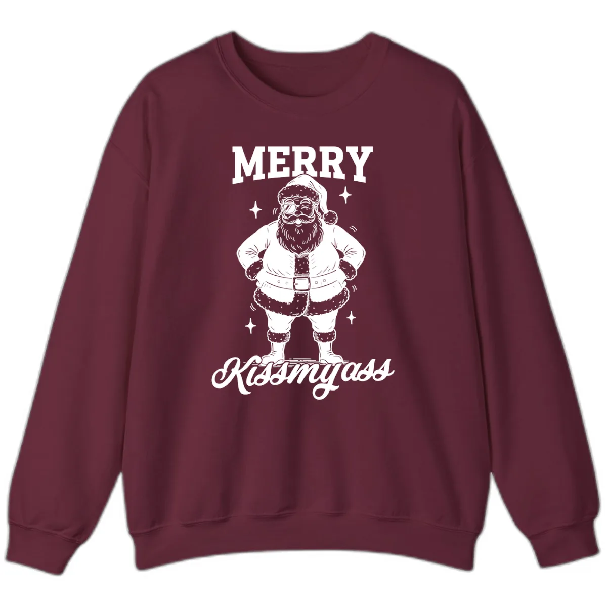 Merry Kiss My Ass Santa Illustration Sweatshirt in Maroon