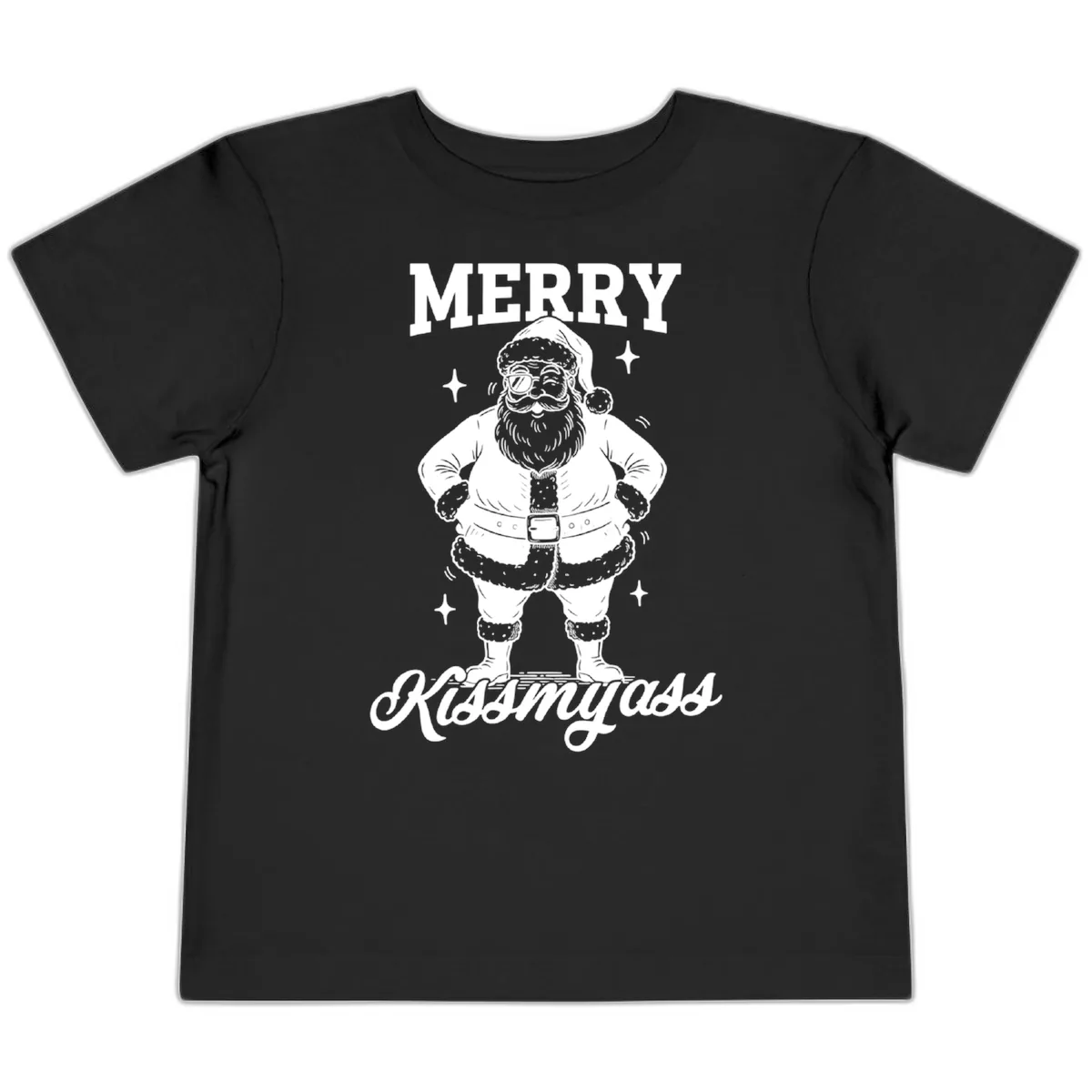Merry Kiss My Ass Santa Illustration Toddler T-Shirt in Black