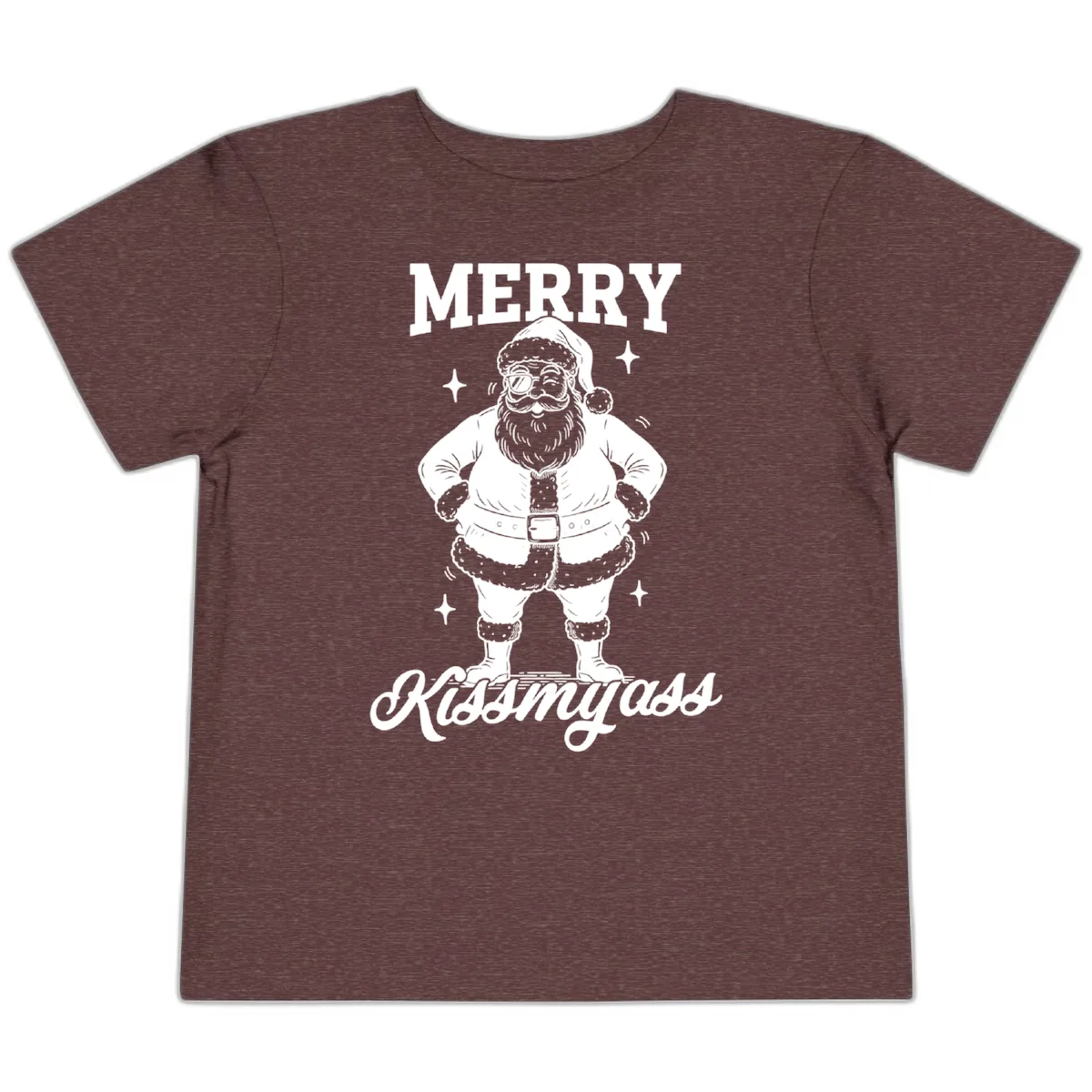 Merry Kiss My Ass Santa Illustration Toddler T-Shirt in Heather Maroon