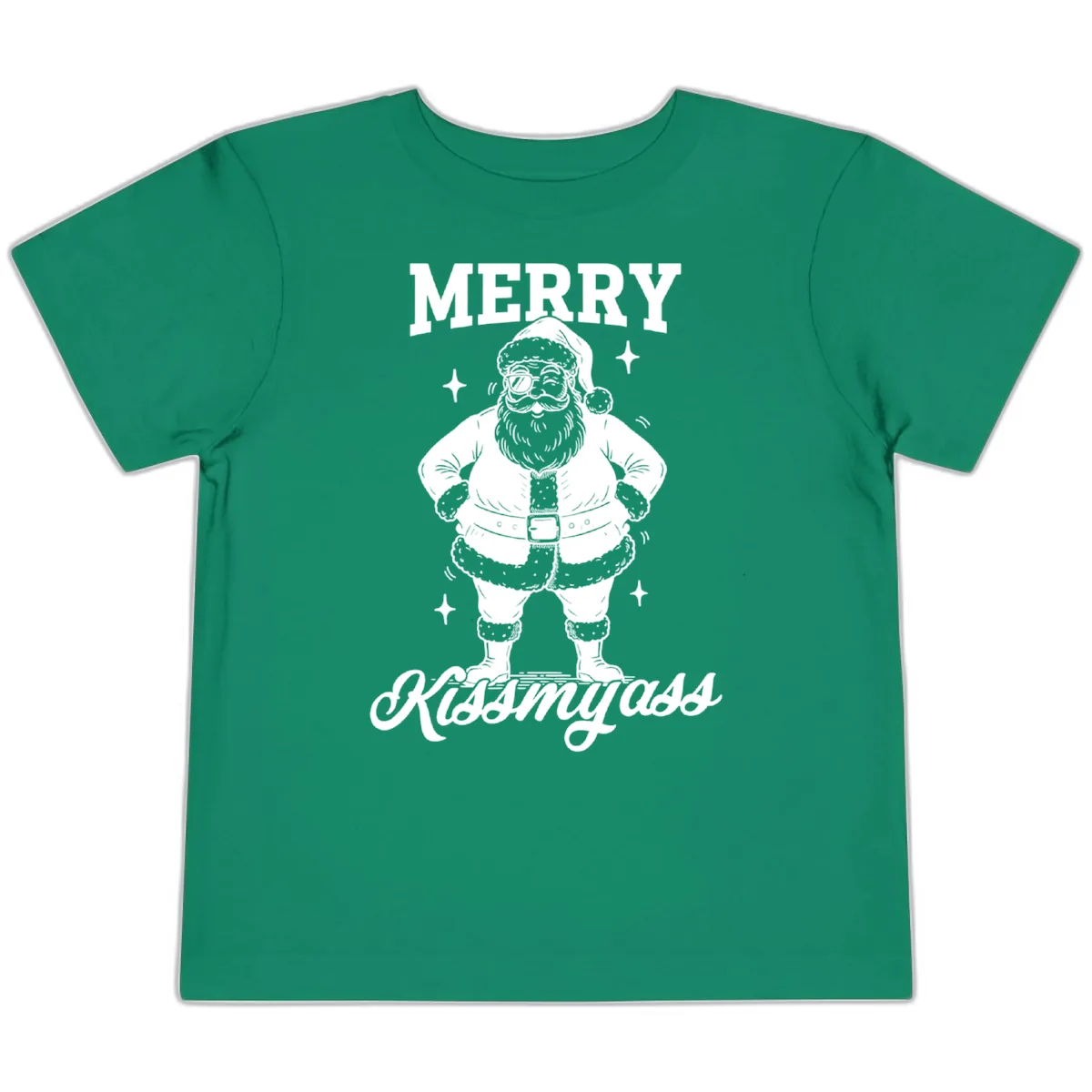 Merry Kiss My Ass Santa Illustration Toddler T-Shirt in Kelly