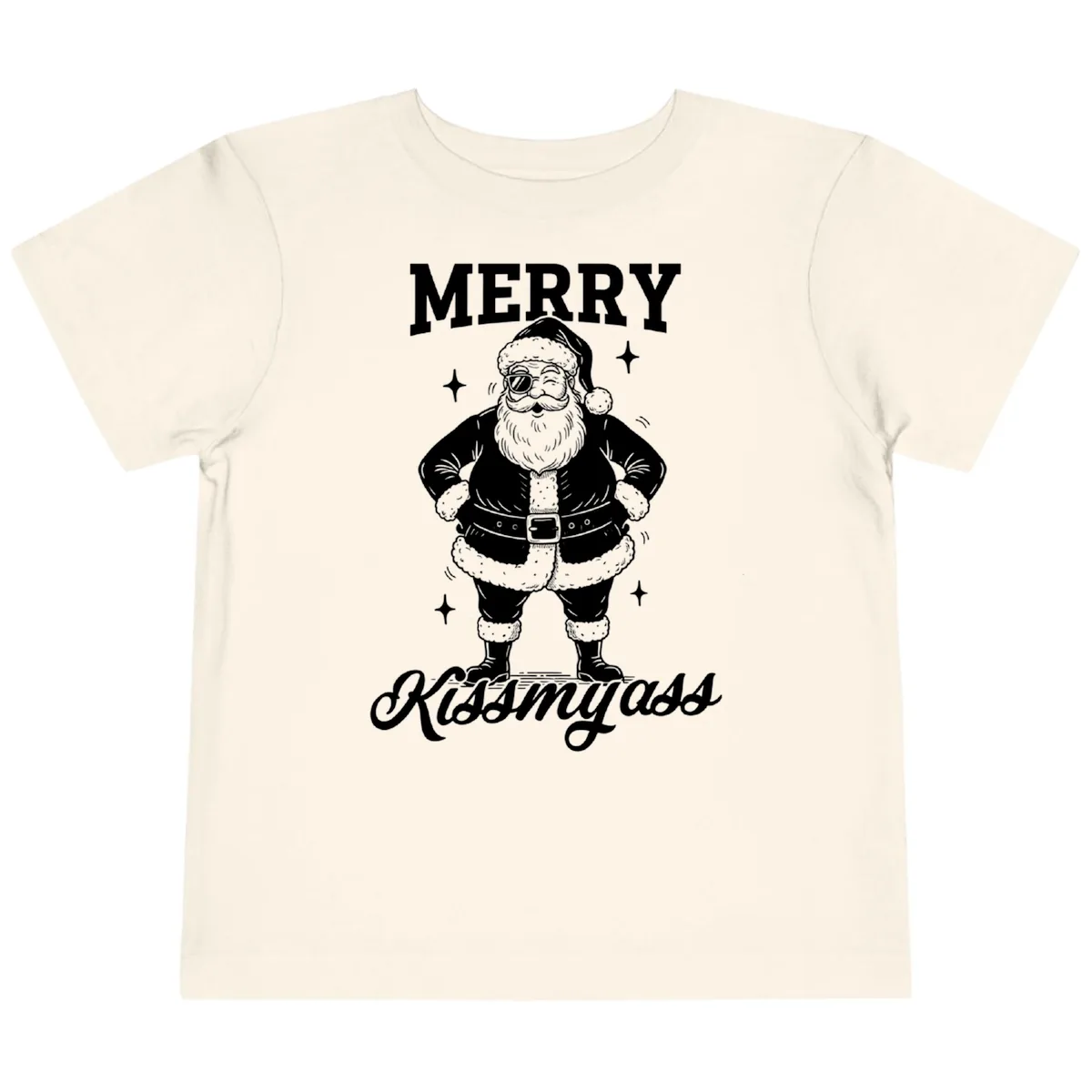 Merry Kiss My Ass Santa Illustration Toddler T-Shirt in Natural