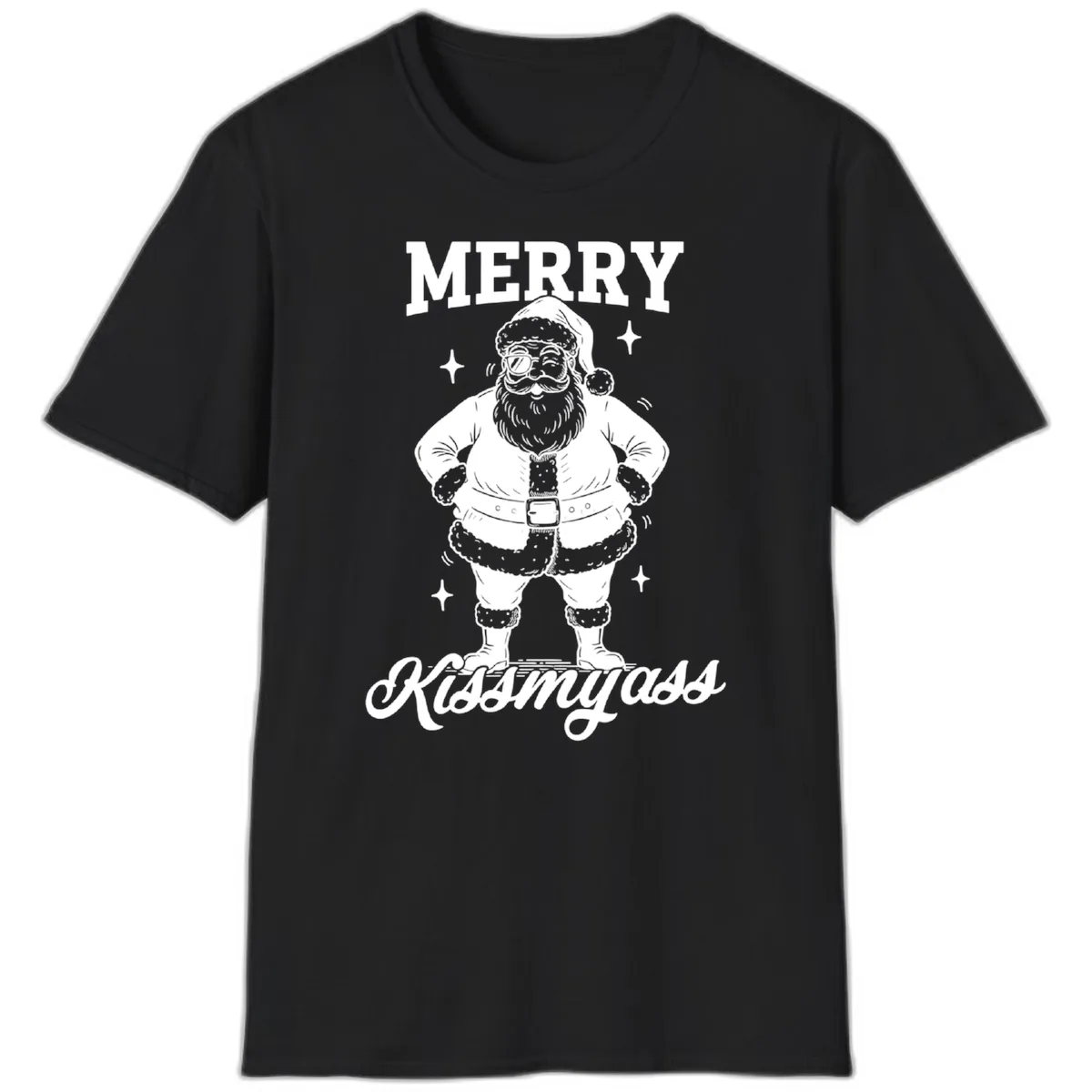 Merry Kiss My Ass Santa Illustration T-Shirt in Black