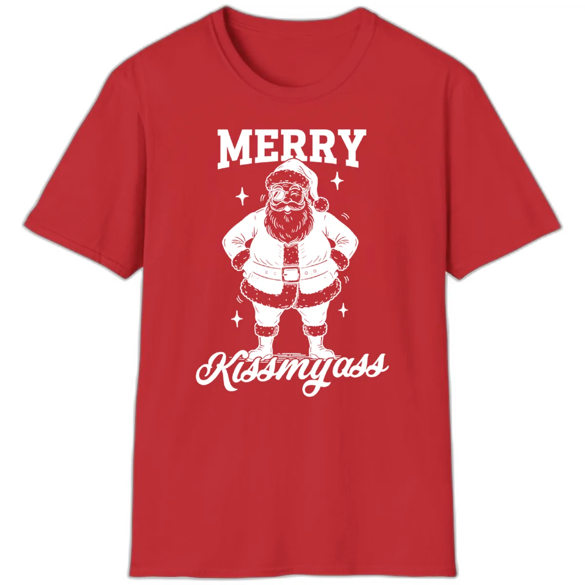 Merry Kiss My Ass Santa Illustration T-Shirt in Red