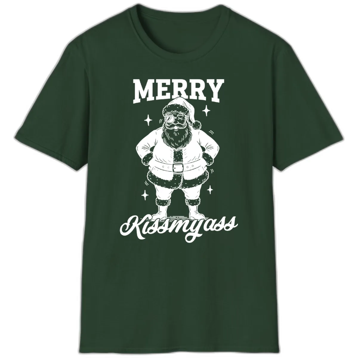Merry Kiss My Ass Santa Illustration T-Shirt in Forest Green