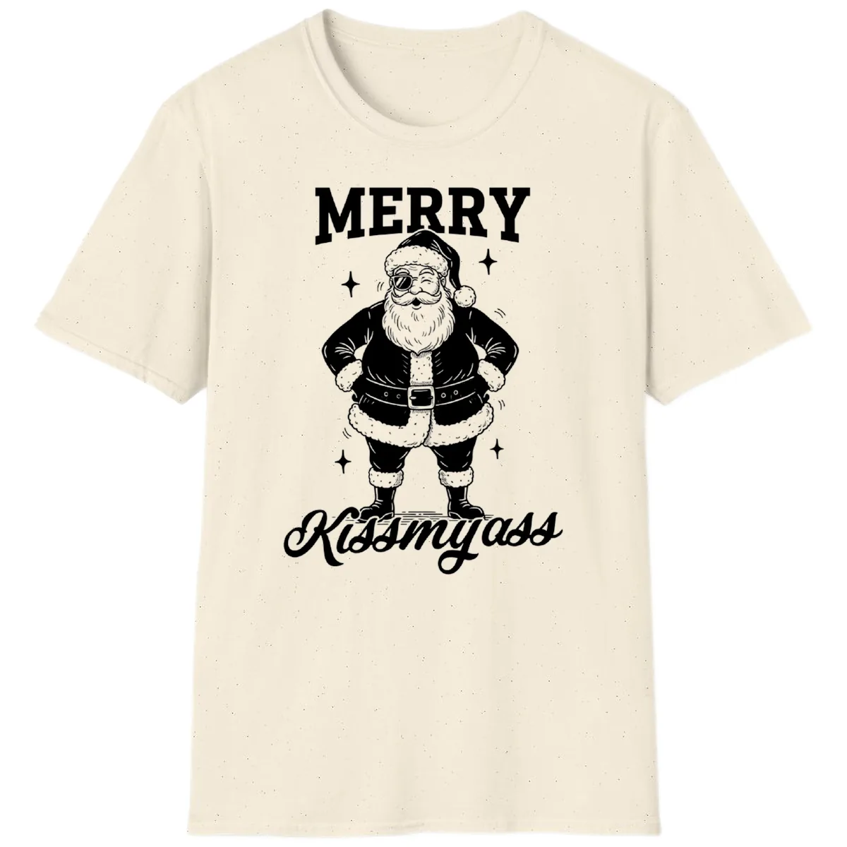 Merry Kiss My Ass Santa Illustration T-Shirt in Natural