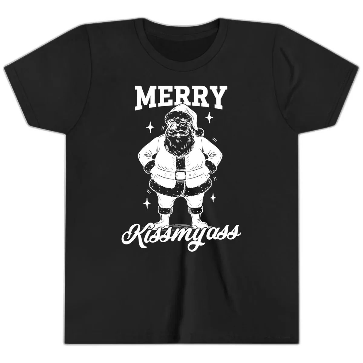 Merry Kiss My Ass Santa Illustration Youth T-Shirt in Black