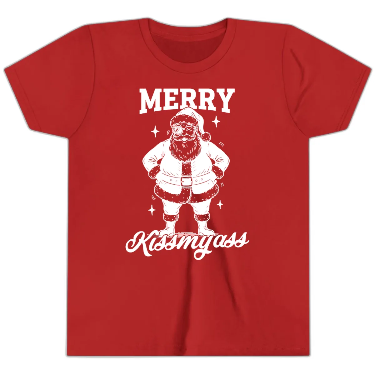 Merry Kiss My Ass Santa Illustration Youth T-Shirt in Red