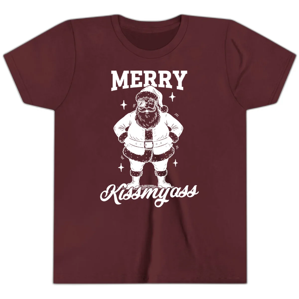 Merry Kiss My Ass Santa Illustration Youth T-Shirt in Maroon