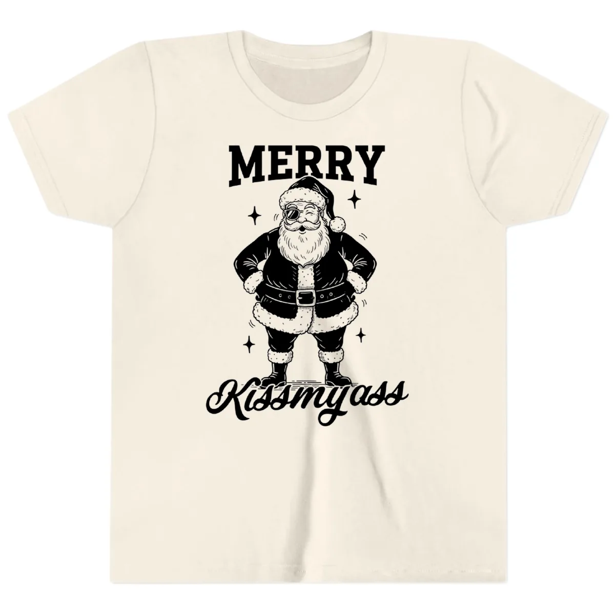 Merry Kiss My Ass Santa Illustration Youth T-Shirt in Natural