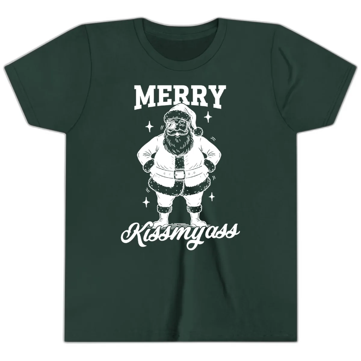 Merry Kiss My Ass Santa Illustration Youth T-Shirt in Forest
