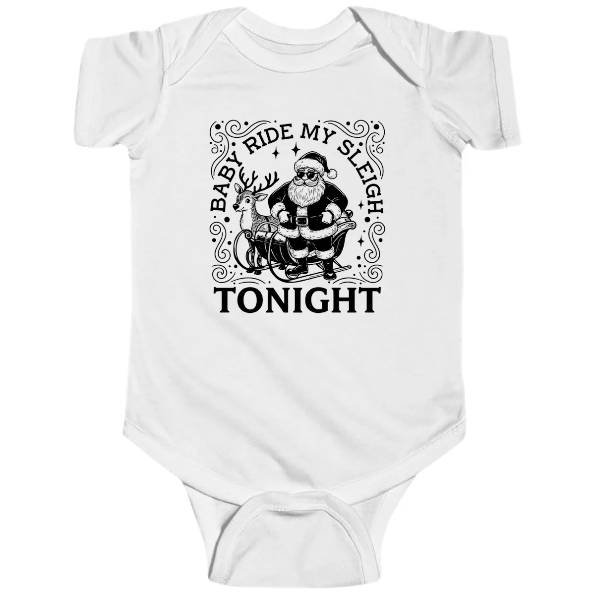 Baby Ride My Sleigh Tonight Baby Onesie in White