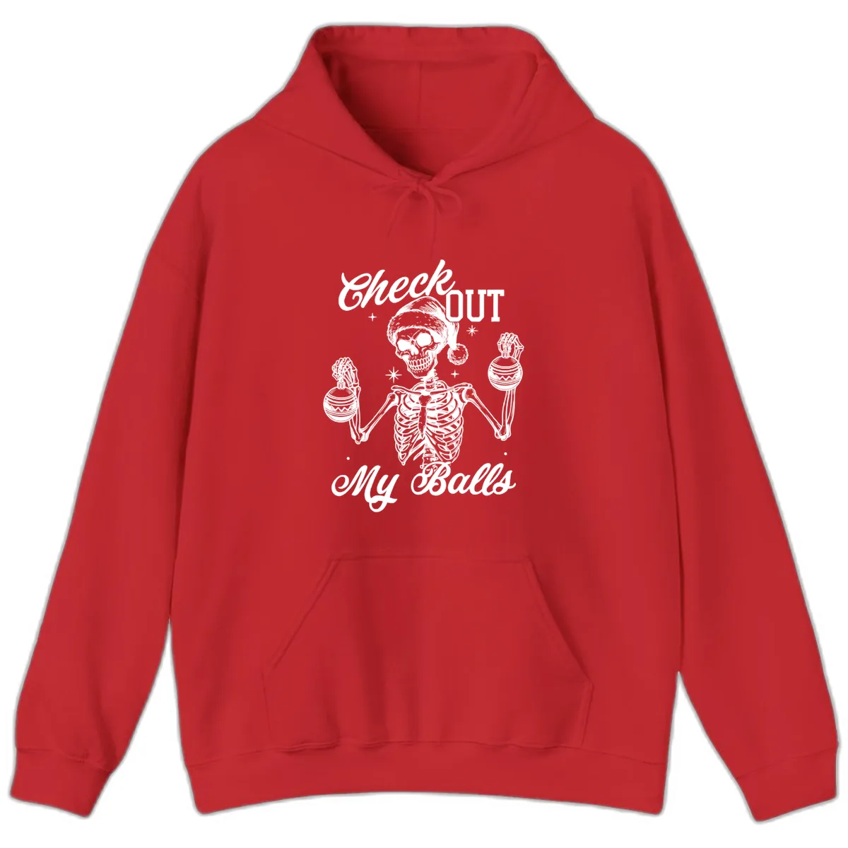 Check Out My Balls Skeleton Design Hoodie in Red