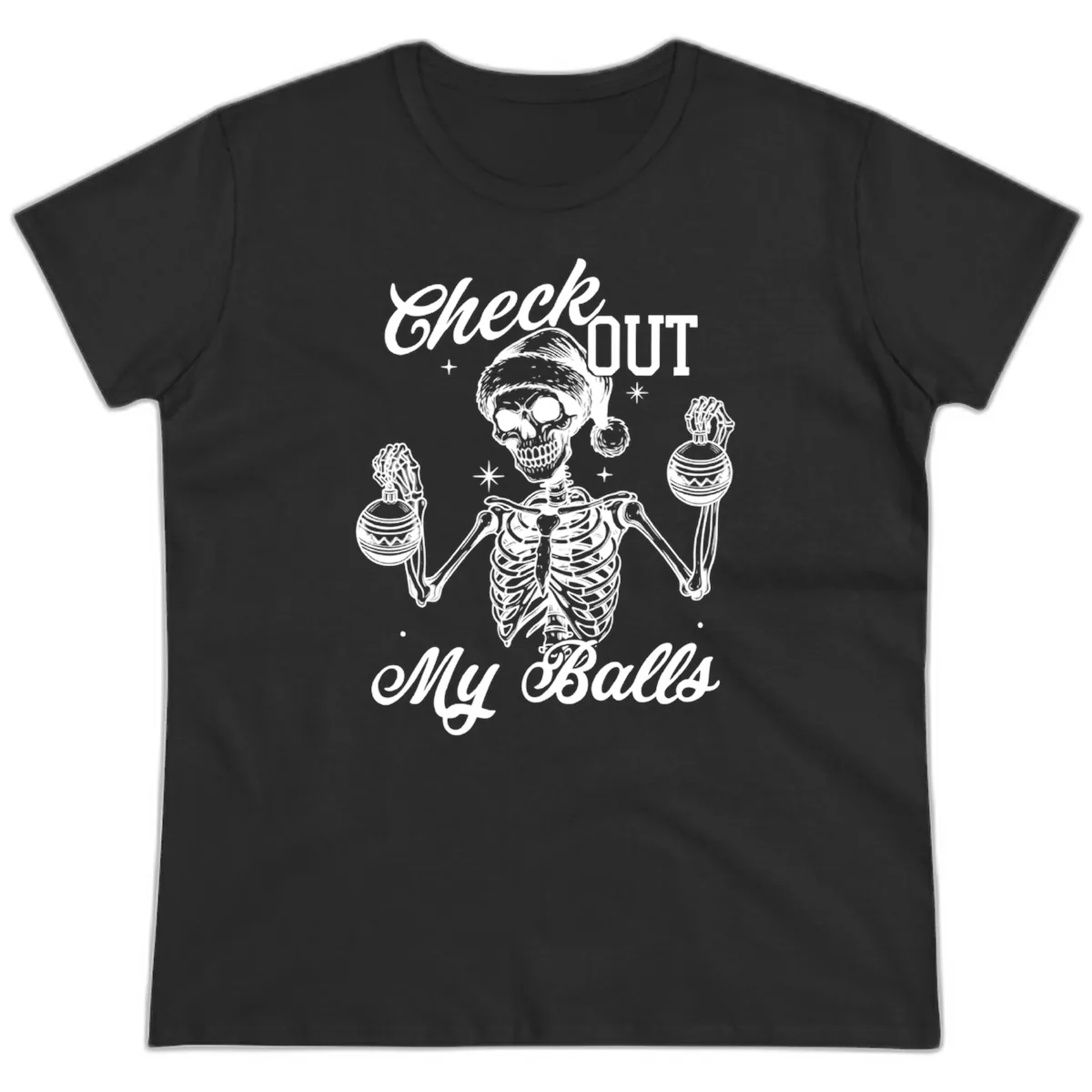 Check Out My Balls Skeleton Design Ladies Tee in Black