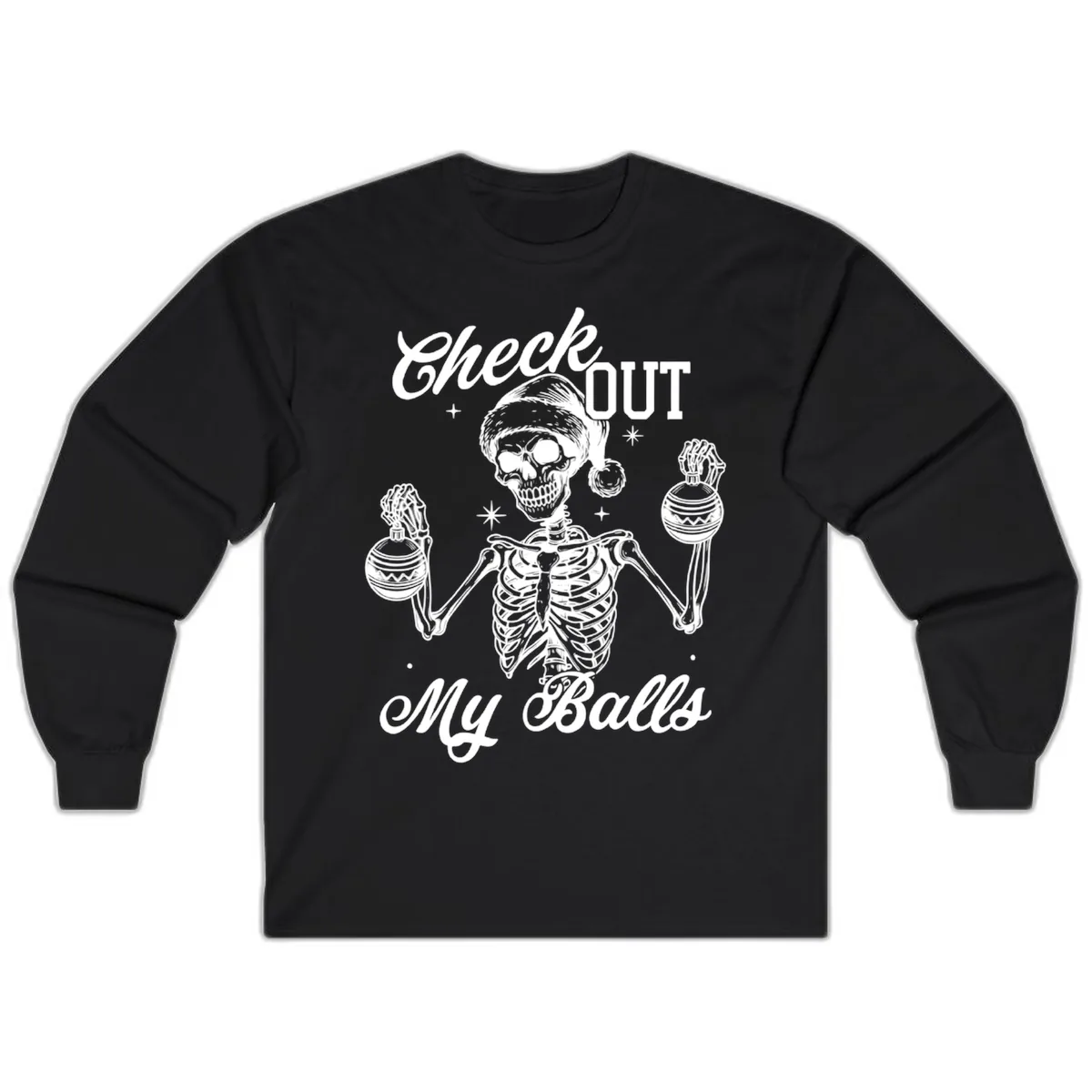 Check Out My Balls Skeleton Design Long Sleeve in Black