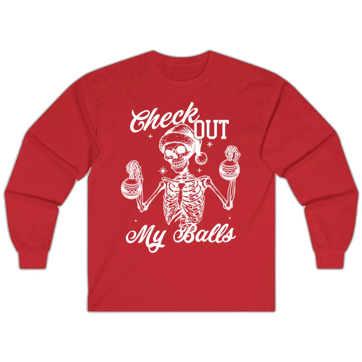 Check Out My Balls Skeleton Design Long Sleeve in Red