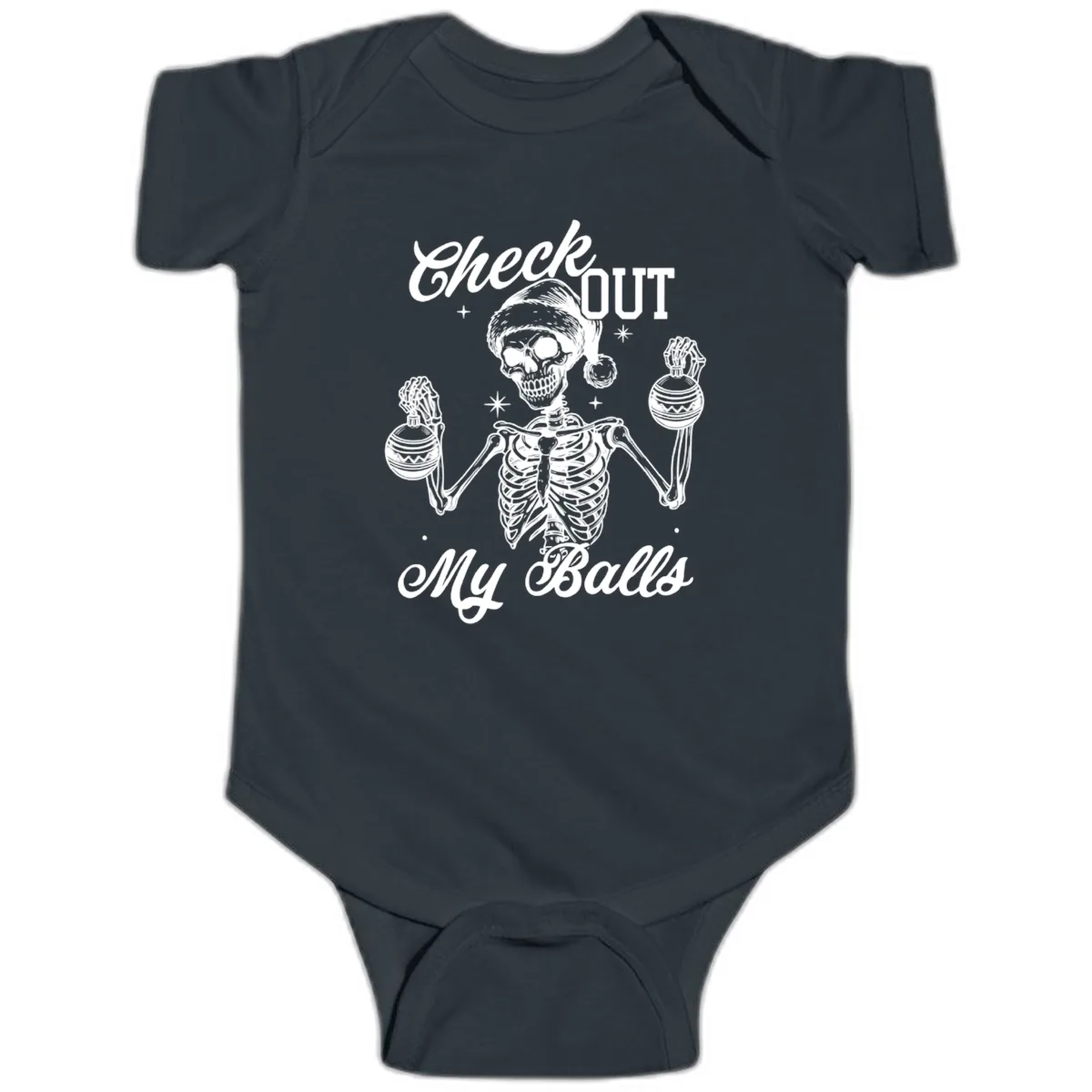 Check Out My Balls Skeleton Design Baby Onesie in Black