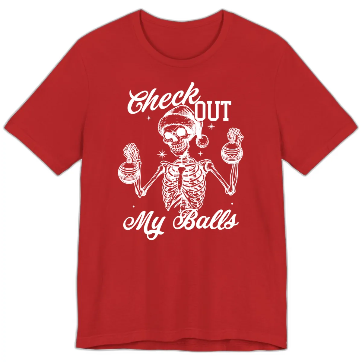 Check Out My Balls Skeleton Design Premium T-Shirt in Red