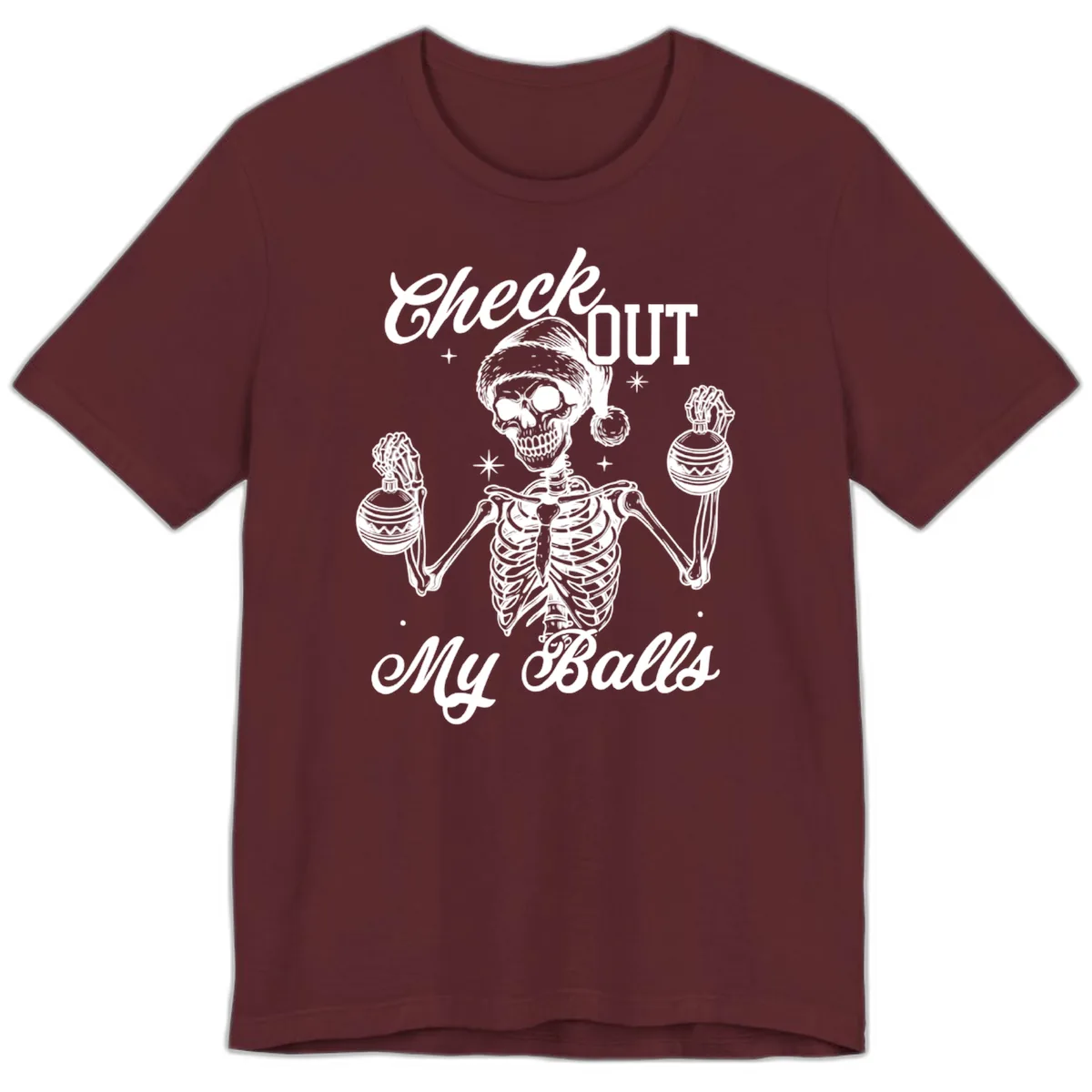 Check Out My Balls Skeleton Design Premium T-Shirt in Maroon