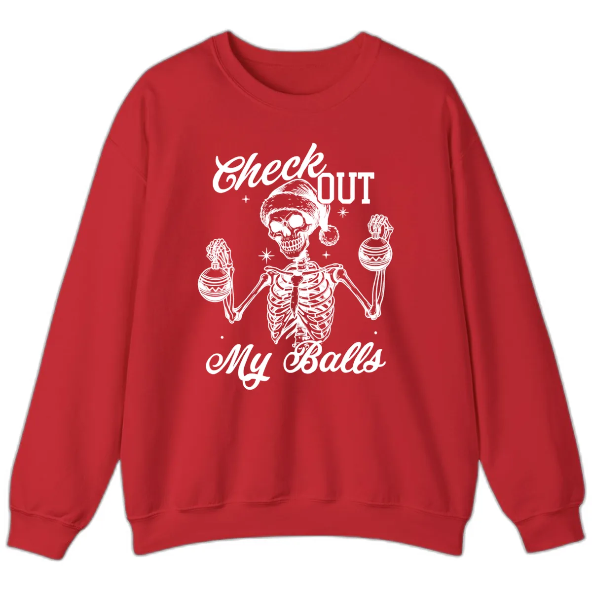 Check Out My Balls Skeleton Design Sweatshirt in Red
