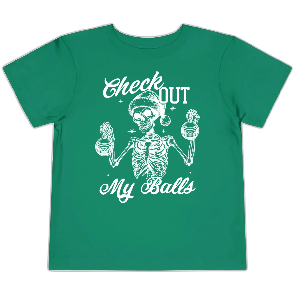 Check Out My Balls Skeleton Design Toddler T-Shirt in Kelly