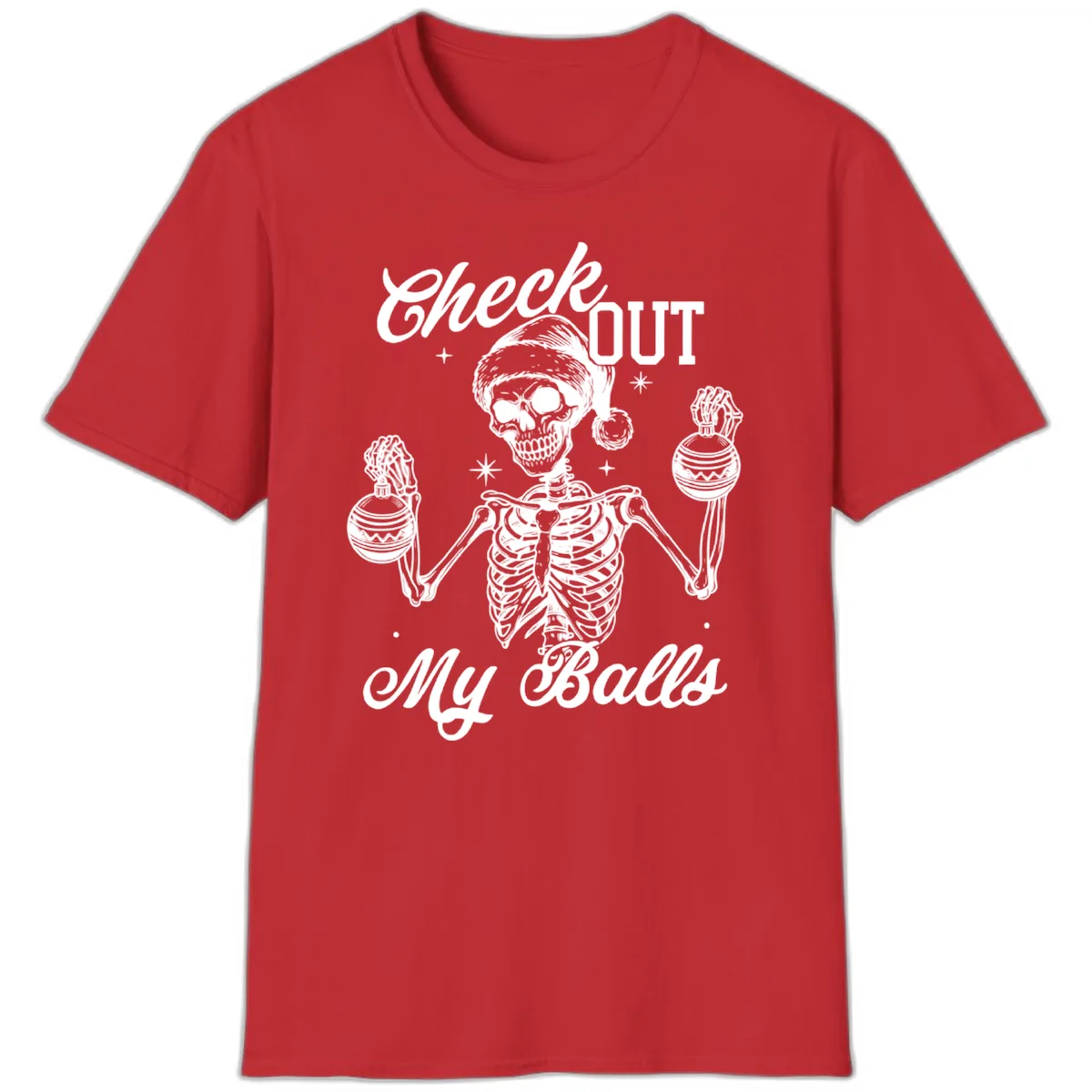 Check Out My Balls Skeleton Design T-Shirt in Red