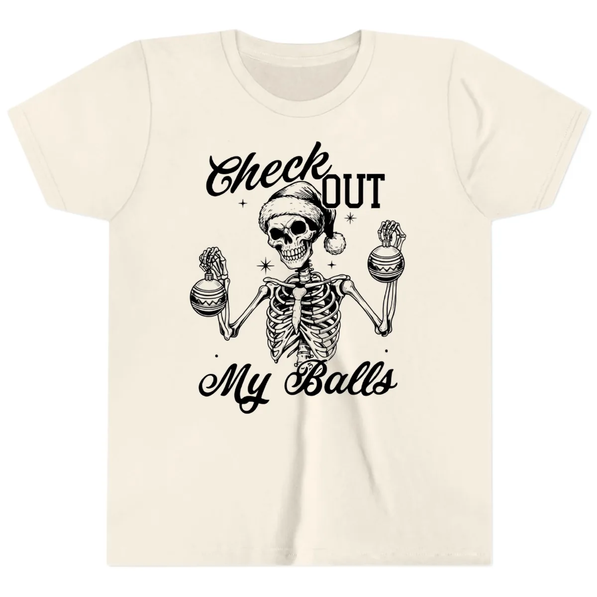 Check Out My Balls Skeleton Design Youth T-Shirt in Natural