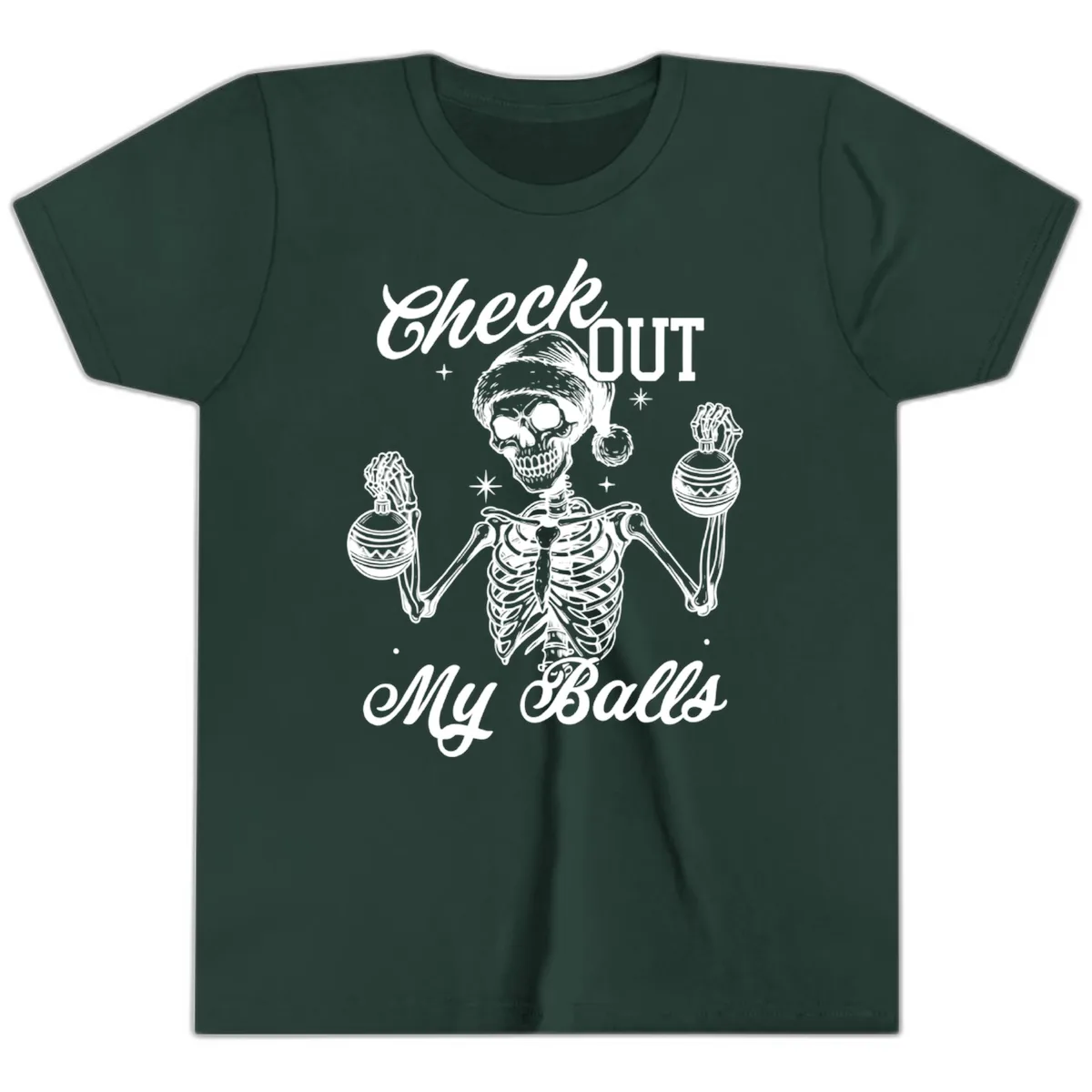 Check Out My Balls Skeleton Design Youth T-Shirt in Forest