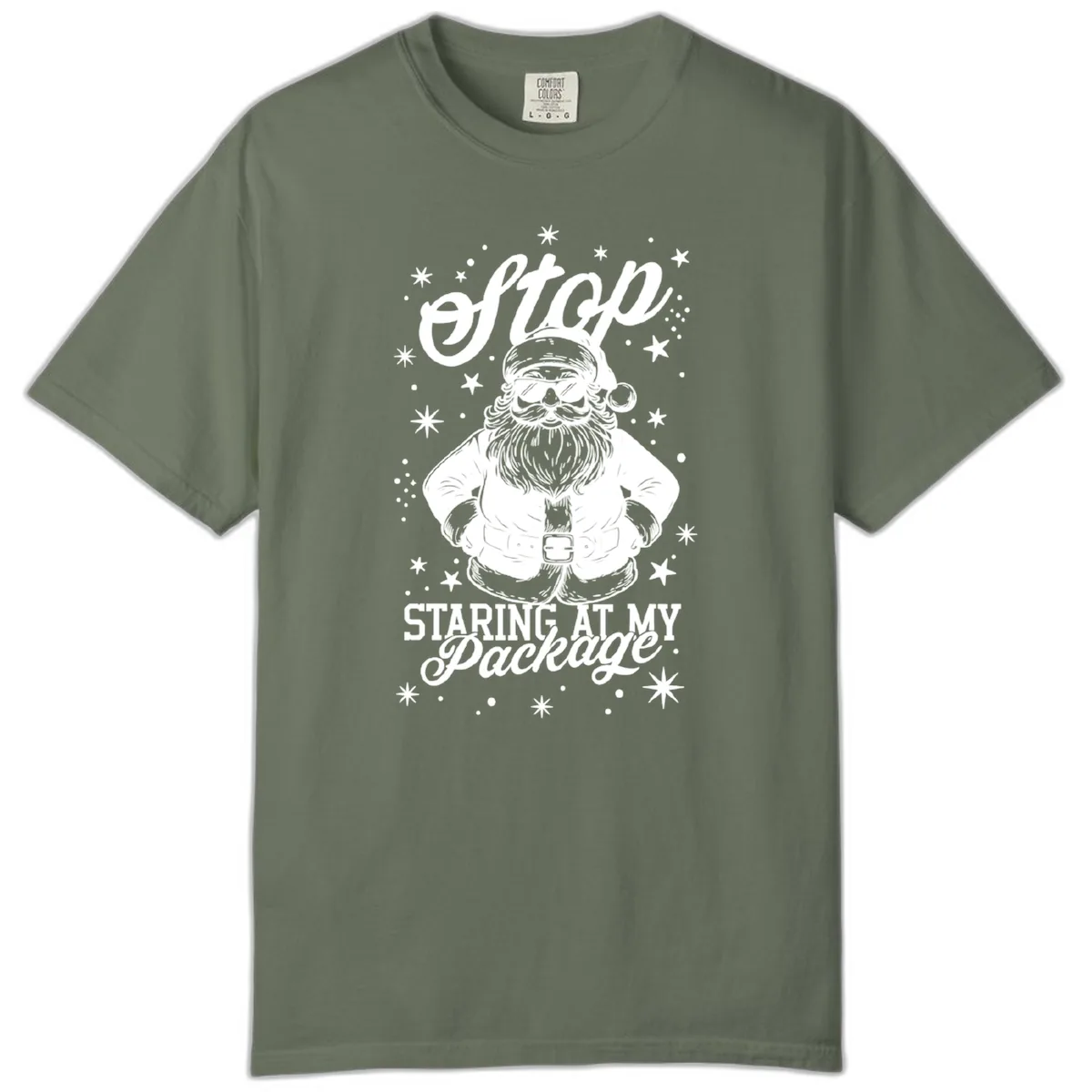 Santa's Package Christmas Graphic Comfort Color in Moss